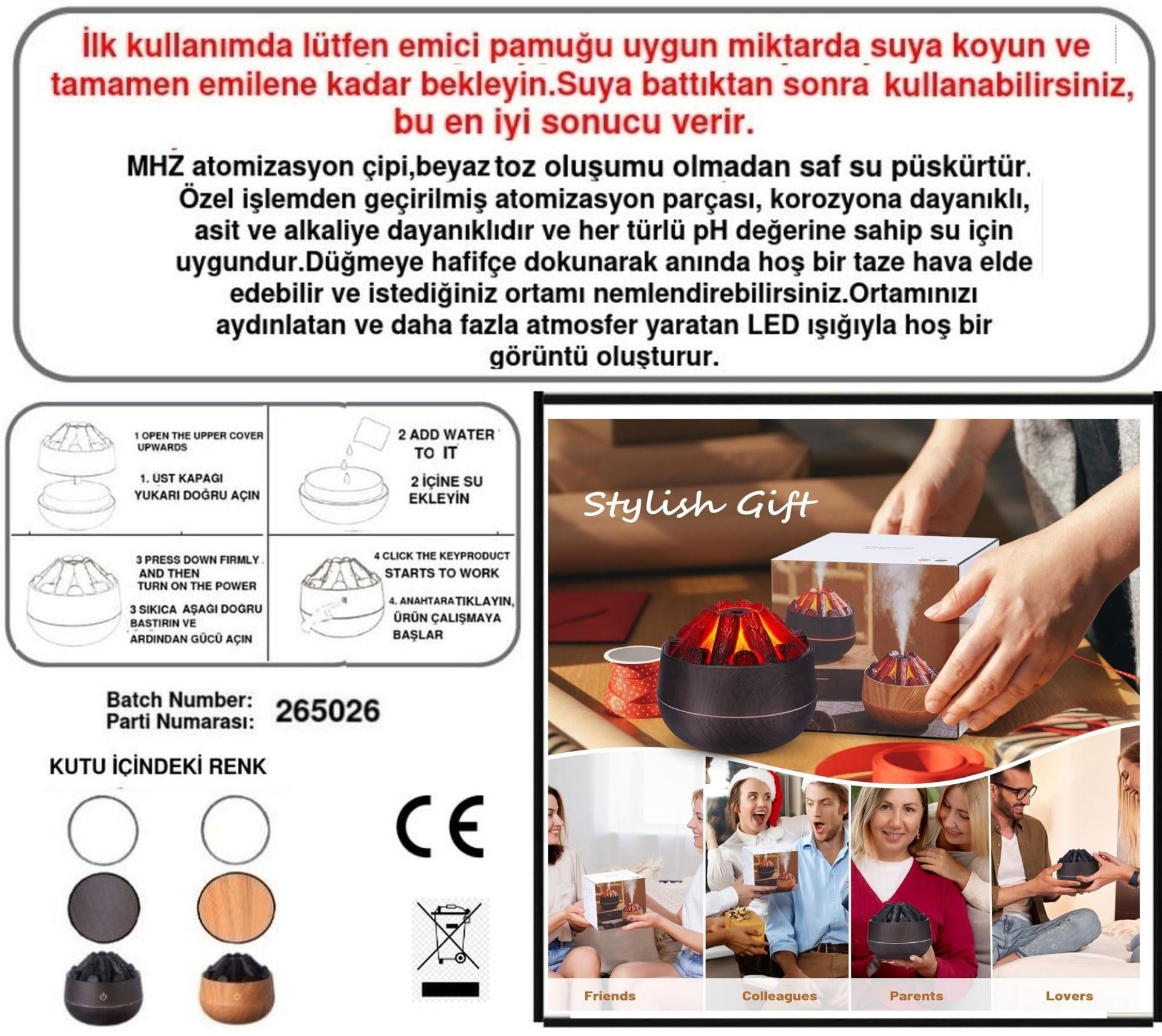 2 Adet Şömine  Tasarımlı Usb Lı Led Aydınlatmalı Hava Nemlendirici,Aromaterapik Hava Difüzörü,Buhurdanlık,,Sis Spreyli Gece Lambası, 300 Ml 10X10X10,3Cm Koyu Kahverengi