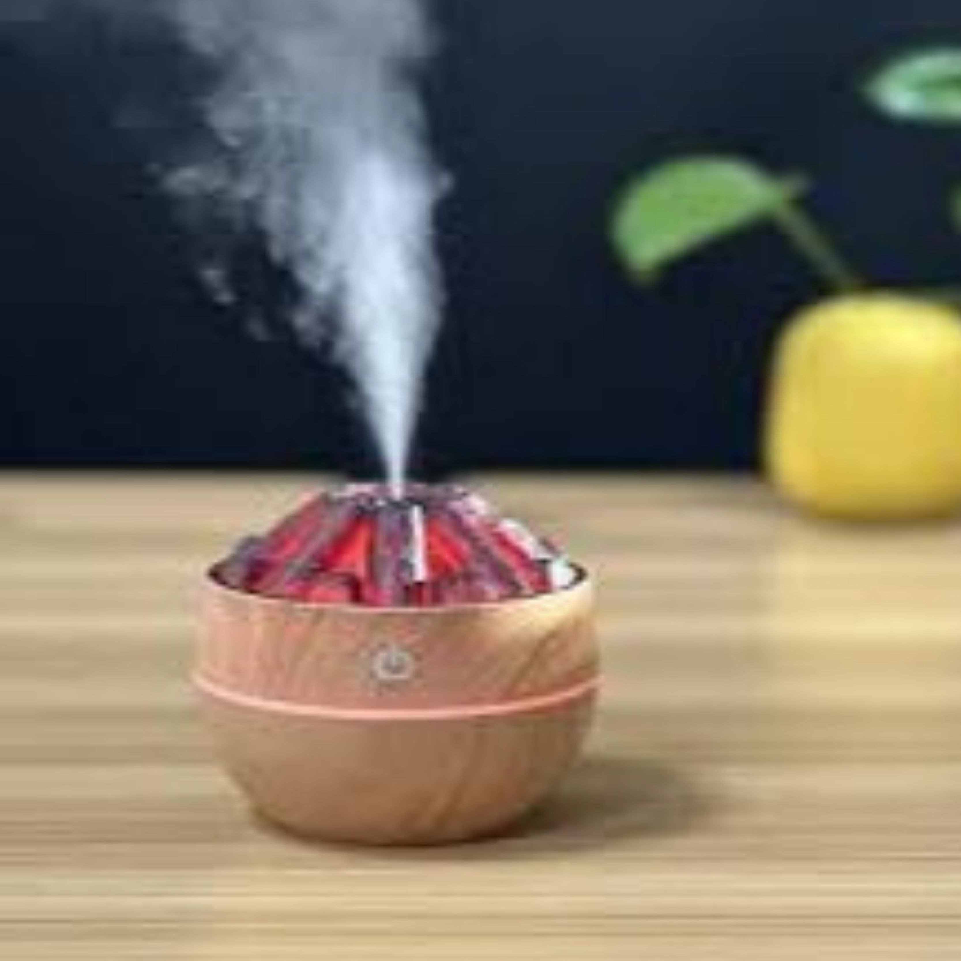 2 Adet  Şömine  Tasarımlı Usb Lı Led Aydınlatmalı Hava Nemlendirici,Aromaterapik Hava Difüzörü,Buhurdanlık,,Sis Spreyli Gece Lambası, 300 Ml 10X10X10,3Cm Kahverengi