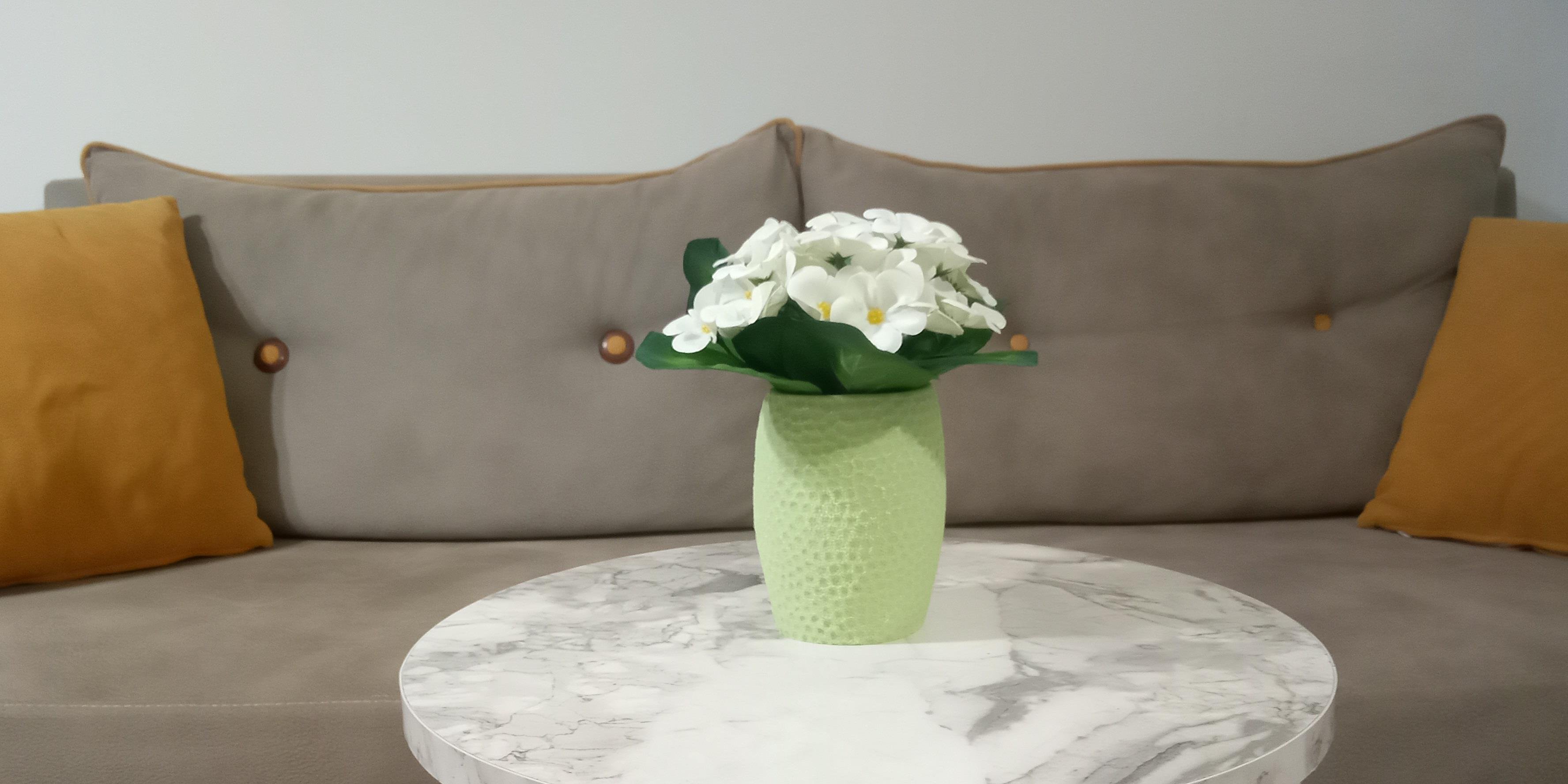 2 Adet Vazo Dahil,Vazoda Çiçek,Beyaz Yapay Çiçek,Vazo Yeşil Petek Desenli Poliresin 8X8X15Cm