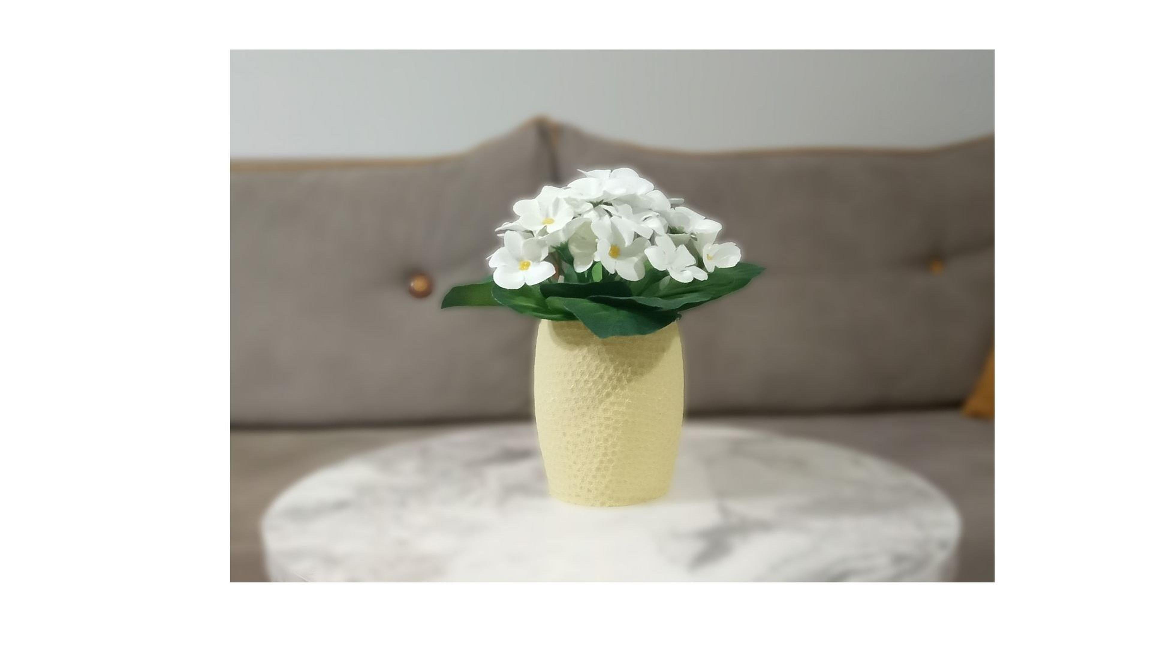 2 Adet Vazo Dahil,Vazoda Çiçek,Beyaz Yapay Çiçek,Vazo Sarı Petek Desenli Poliresin 8X8X15Cm