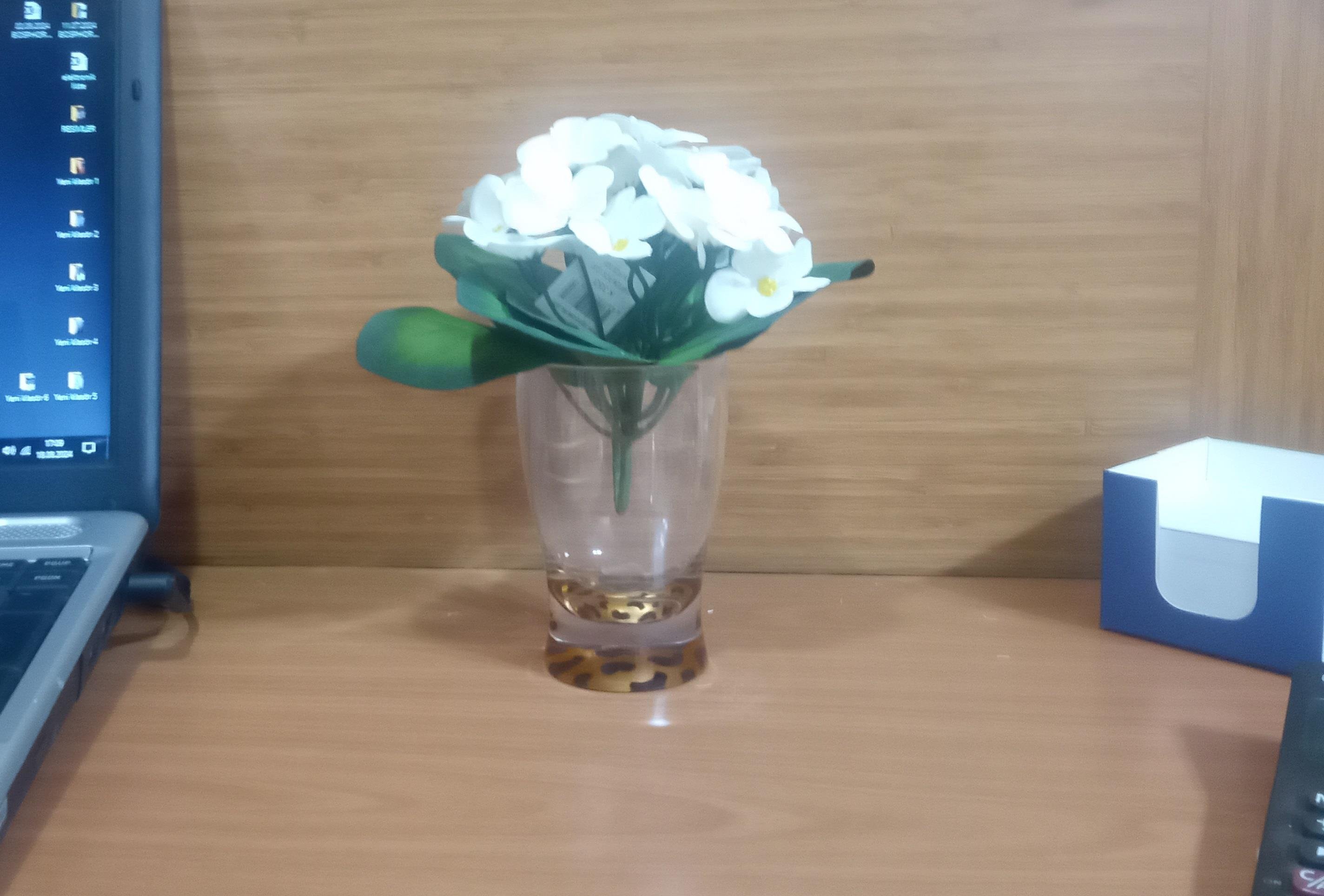 2 Adet Vazo Dahil,Vazoda Çiçek,Beyaz Yapay Çiçek,Vazo Dekoratif Leopar 6X6X16Cm 