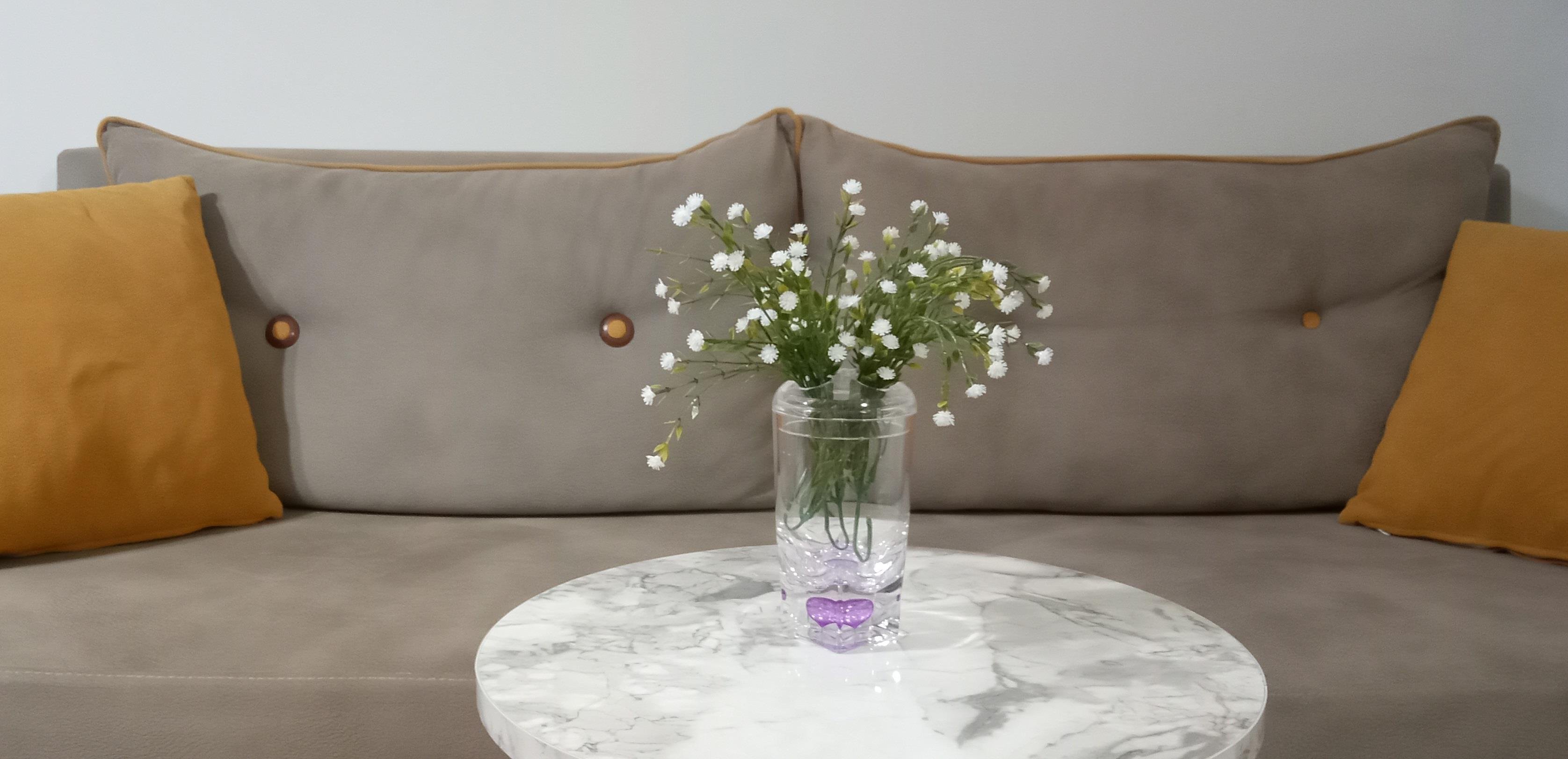 2 Adet Vazo Dahil,Vazoda Çiçek,Beyaz Yapay Çiçek,Vazo Dekoratif Mor Damlalı 6X6X19Cm