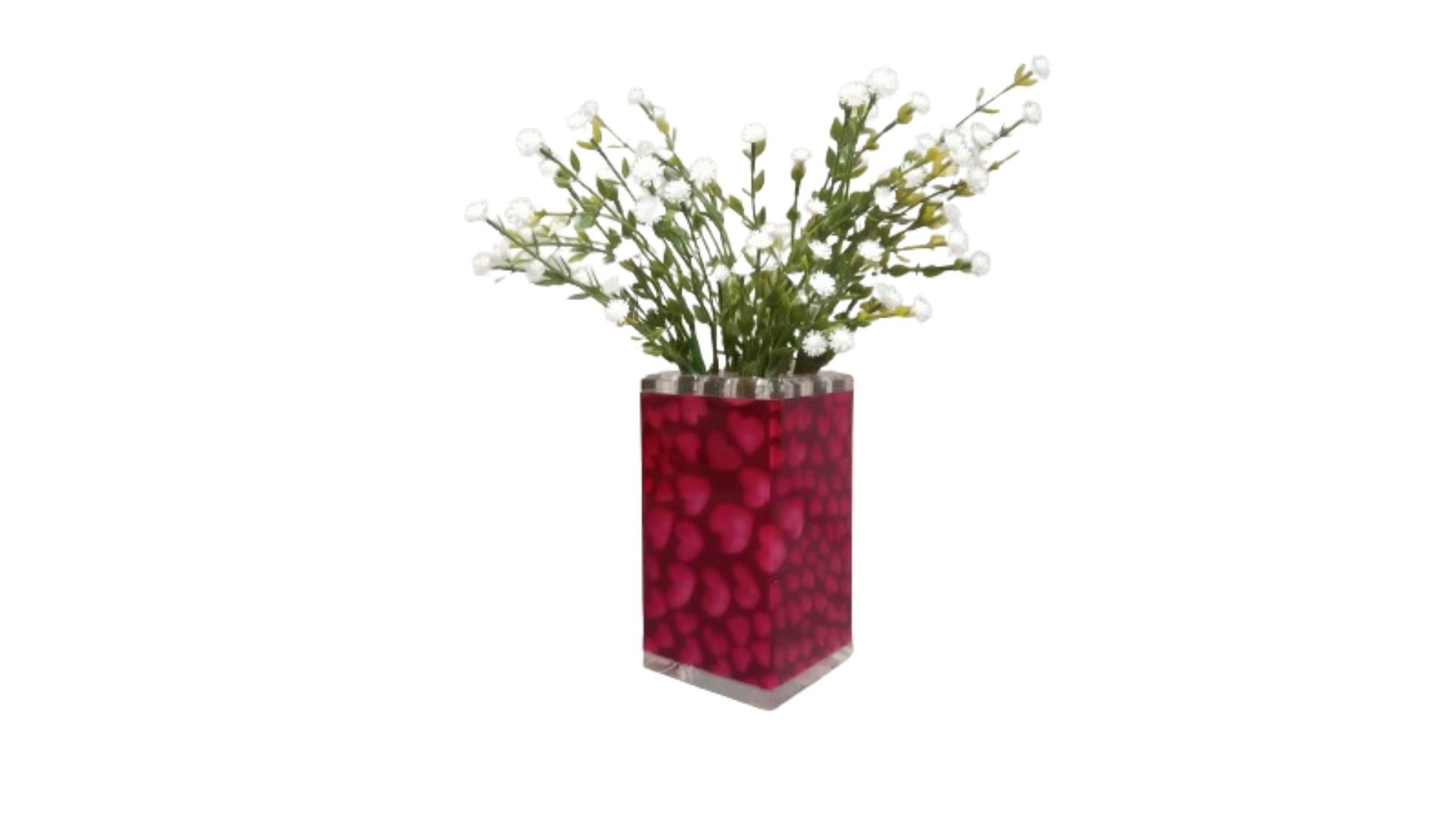 2 Adet Vazo Dahil,Vazoda Çiçek,Beyaz Yapay Çiçek,Vazo Dekoratif Kalpli 7X7X17Cm   