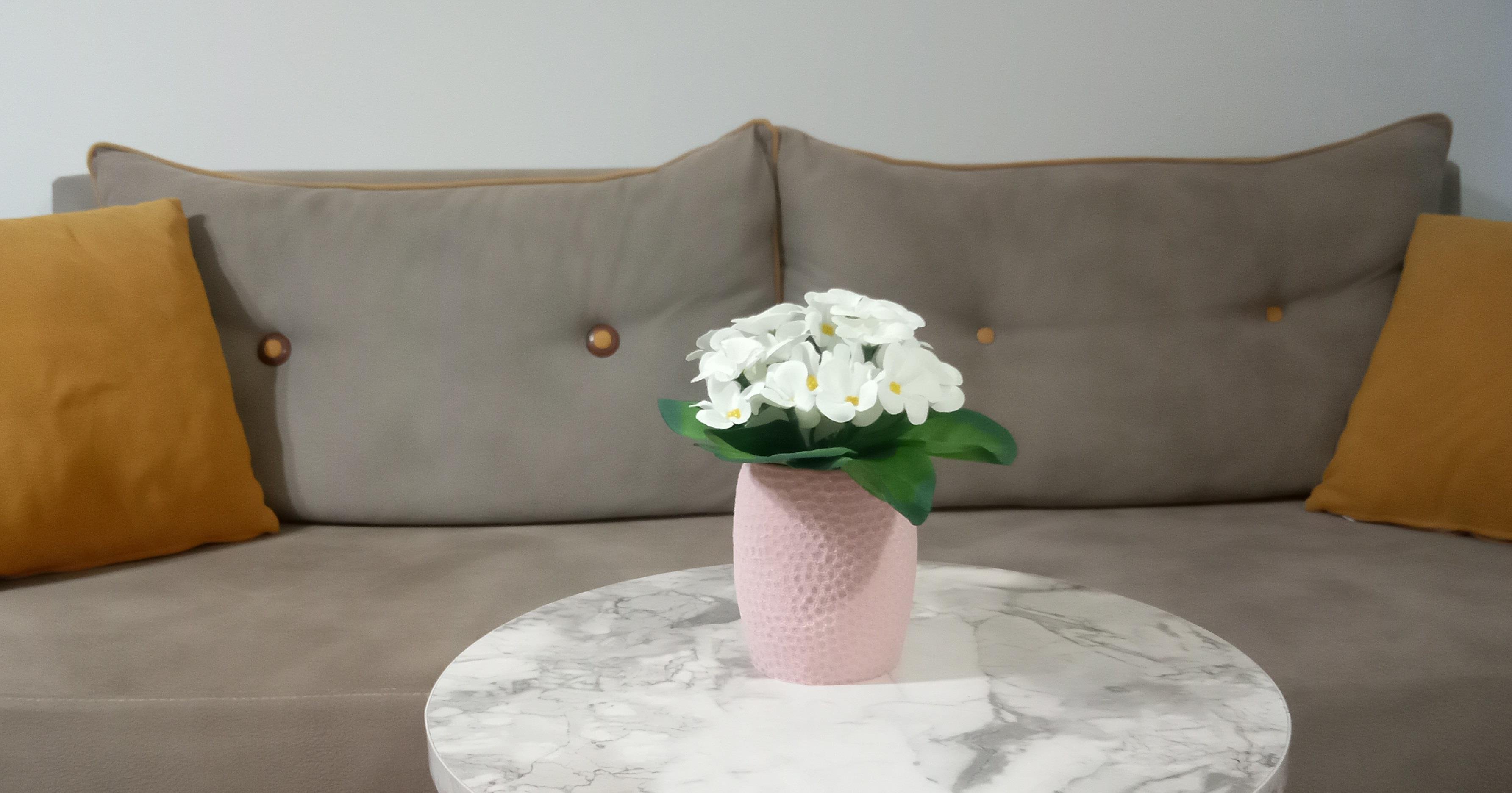 2 Adet Vazo Dahil,Vazoda Çiçek,Beyaz Yapay Çiçek,Vazo Pembe Petek Desenli Poliresin 8X8X15Cm