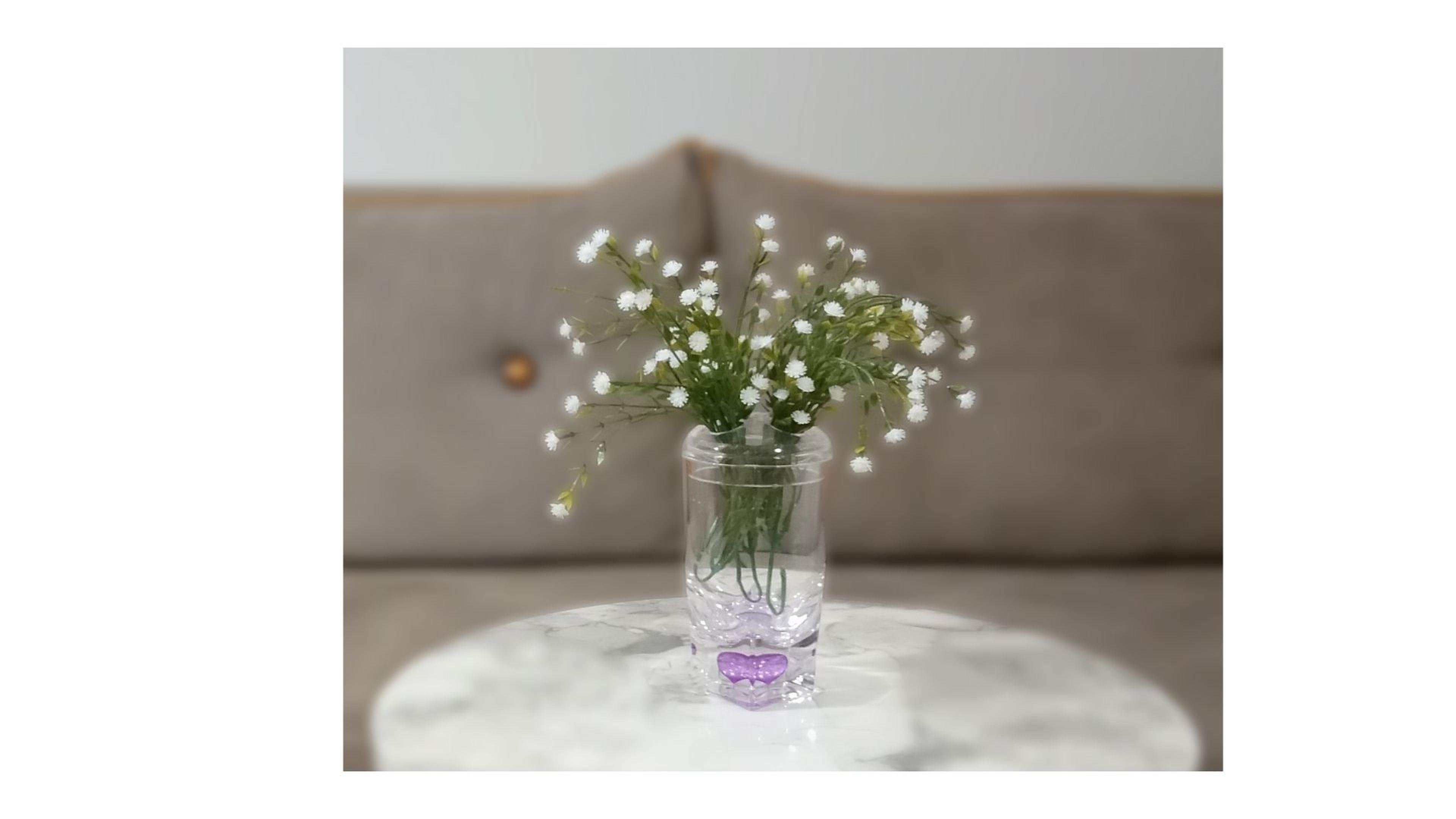 2 Adet Vazo Dahil,Vazoda Çiçek,Beyaz Yapay Çiçek,Vazo Dekoratif Mor Damlalı 6X6X19Cm