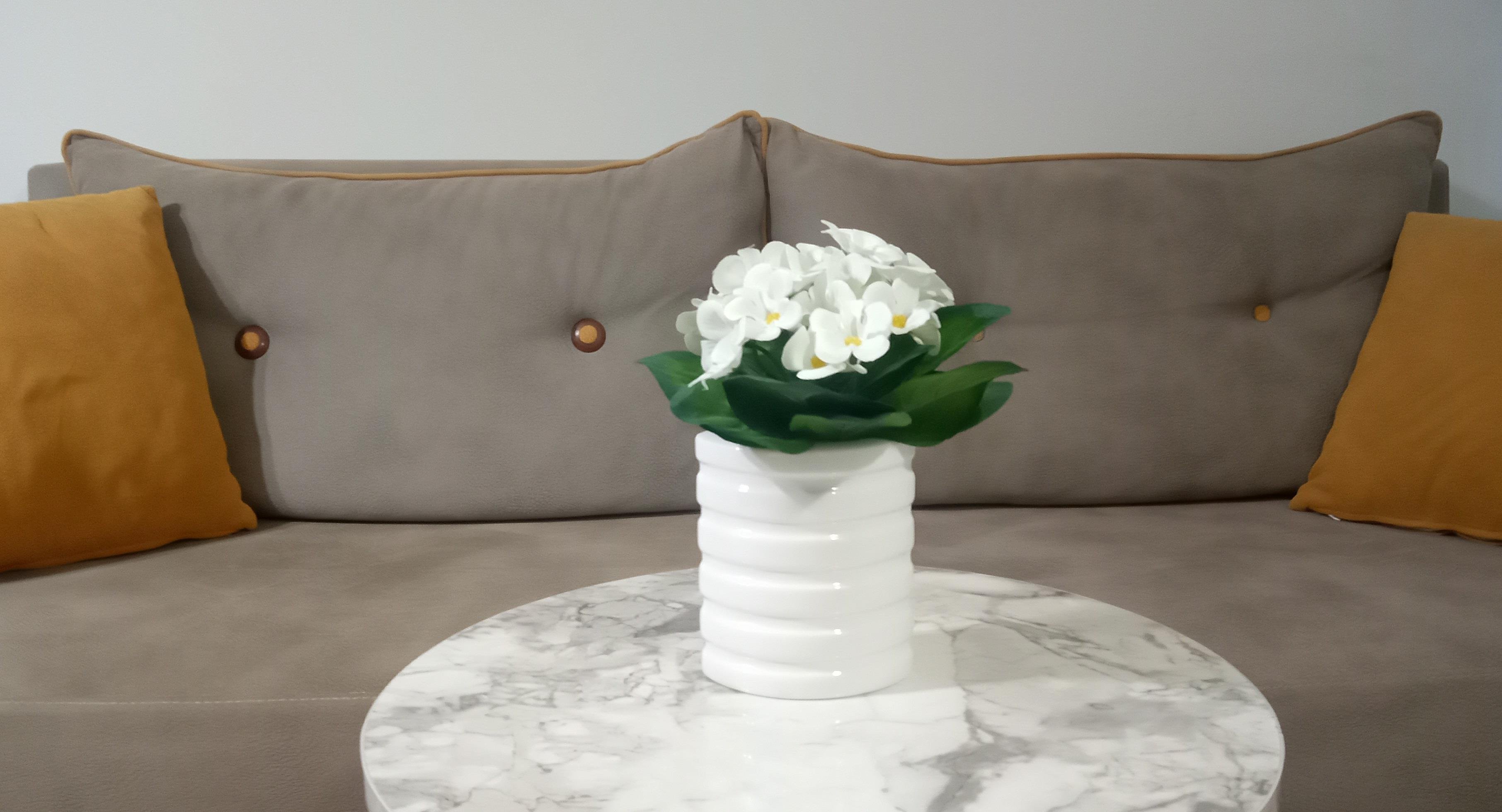 2 Adet Vazo Dahil,Vazoda Çiçek,Beyaz Yapay Çiçek,Vazo Dekoratif Oval Çizgili 9X6X16Cm 