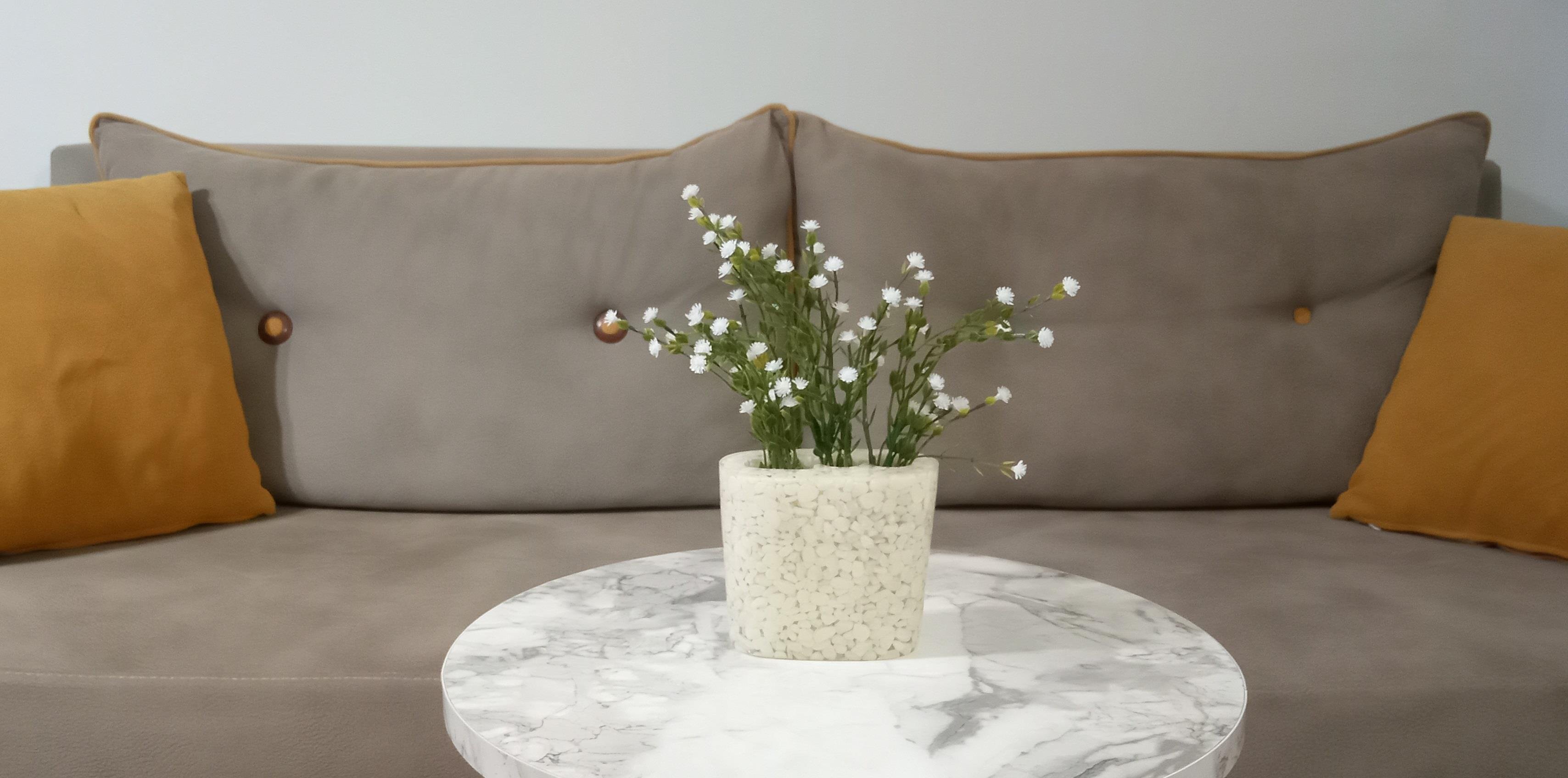 2 Adet Vazo Dahil,Vazoda Çiçek,Beyaz Yapay Çiçek,Vazo Dekoratif Deniz Taşı El Yapımı 10X5X14Cm 