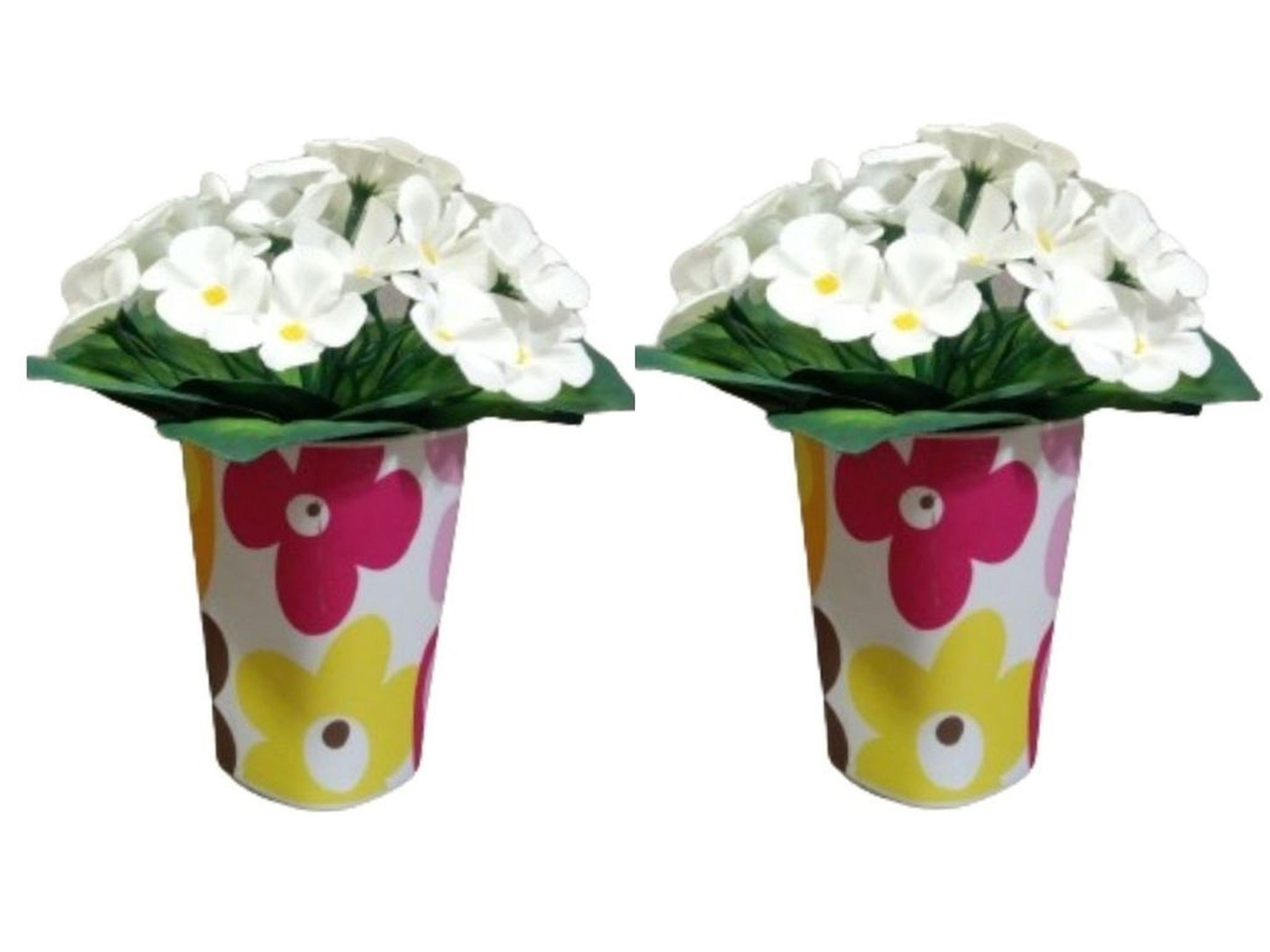 2 Adet Vazo Dahil,Vazoda Çiçek,Beyaz Yapay Çiçek,Vazo Dekoratif Kırmızı Papatya  7X7X16Cm 