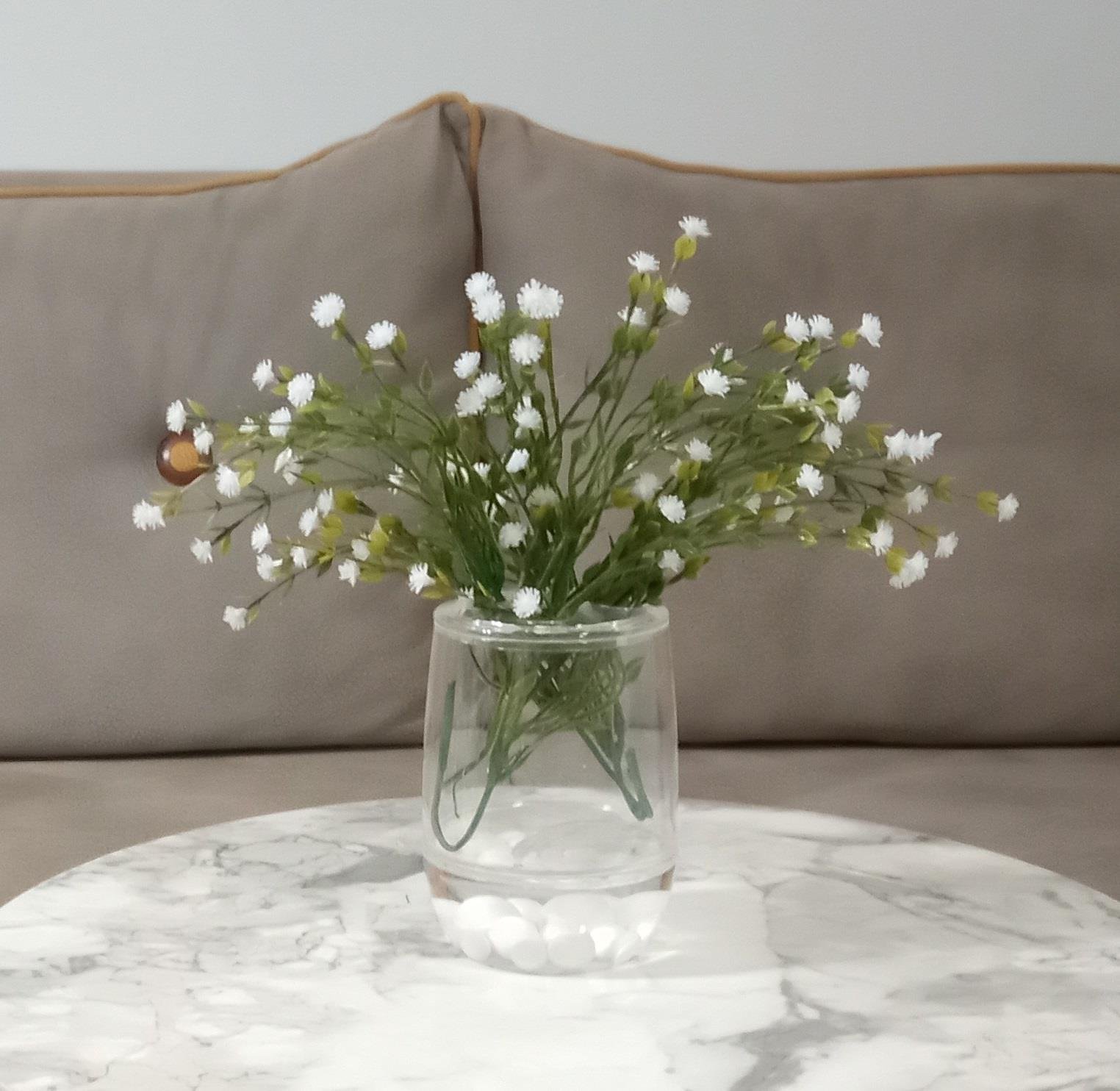 2 Adet Vazo Dahil,Vazoda Çiçek,Beyaz Yapay Çiçek,Vazo Dekoratif Beyaz İncili 8X8X16Cm 