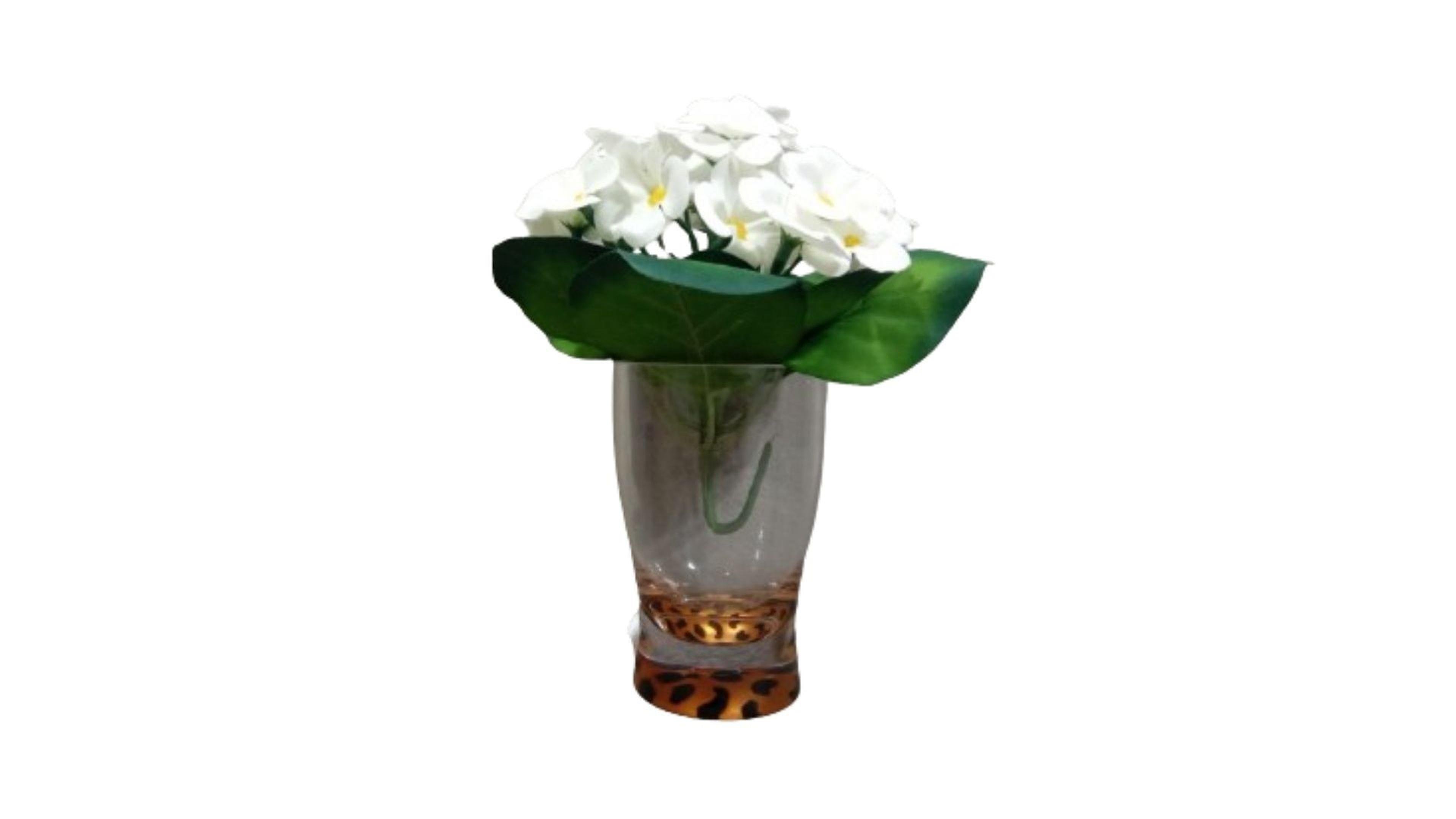 2 Adet Vazo Dahil,Vazoda Çiçek,Beyaz Yapay Çiçek,Vazo Dekoratif Leopar 6X6X16Cm 