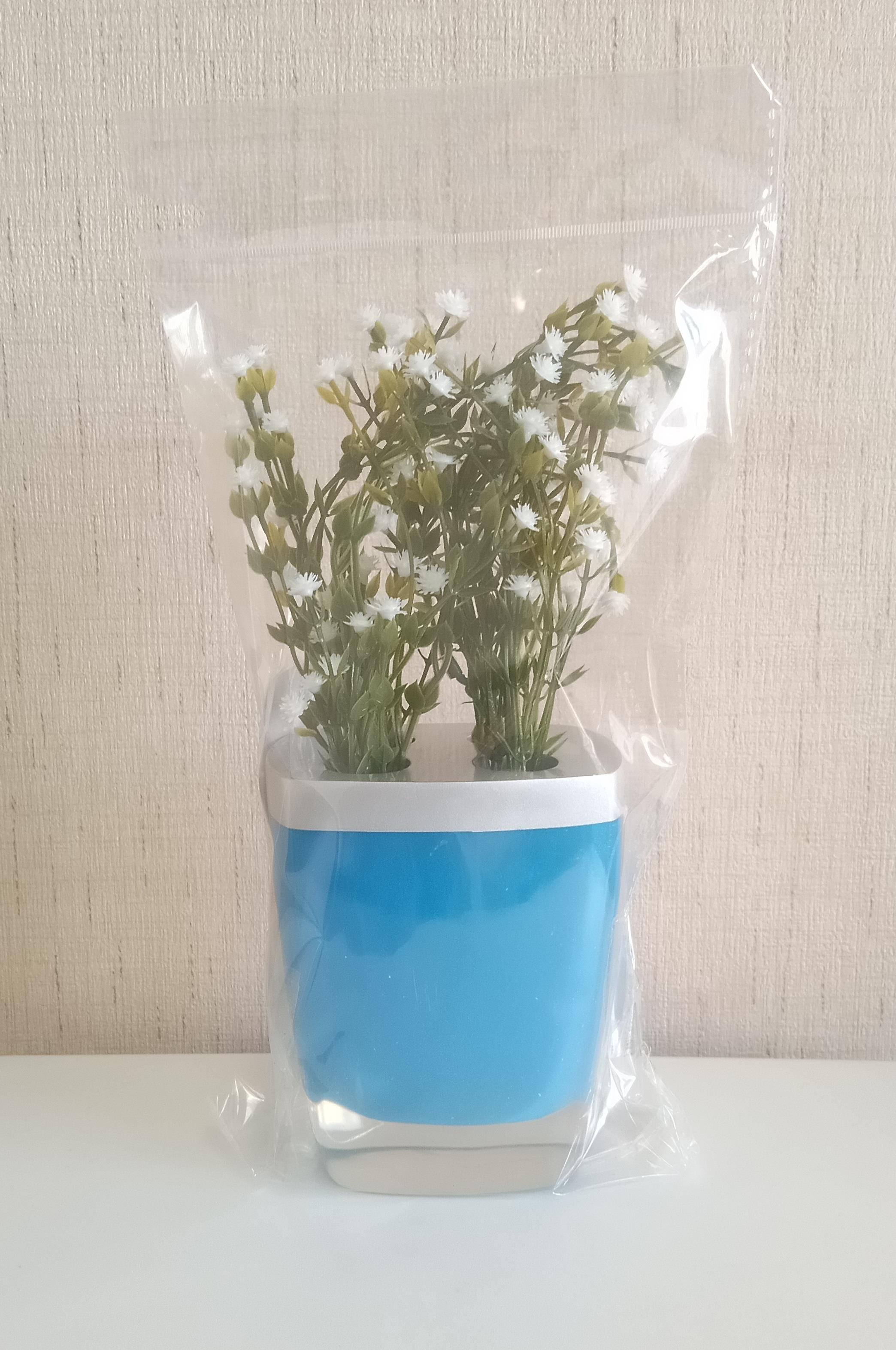 2 Adet Vazo Dahil,Vazoda Çiçek,Beyaz Yapay Çiçek,Vazo Dekoratif Gri Mavi Poliresin 8X4X16Cm  