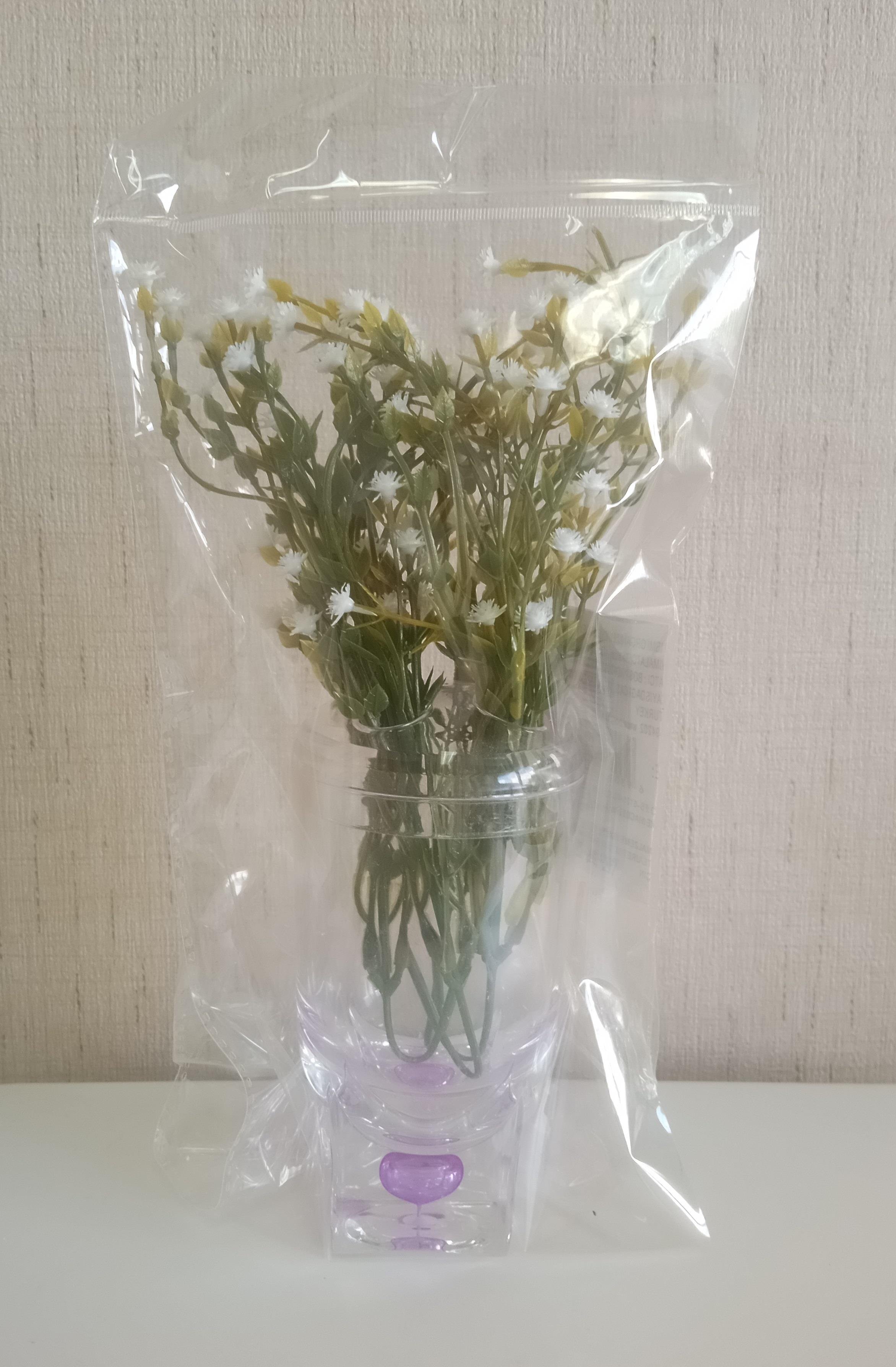 2 Adet Vazo Dahil,Vazoda Çiçek,Beyaz Yapay Çiçek,Vazo Dekoratif Mor Damlalı 6X6X19Cm