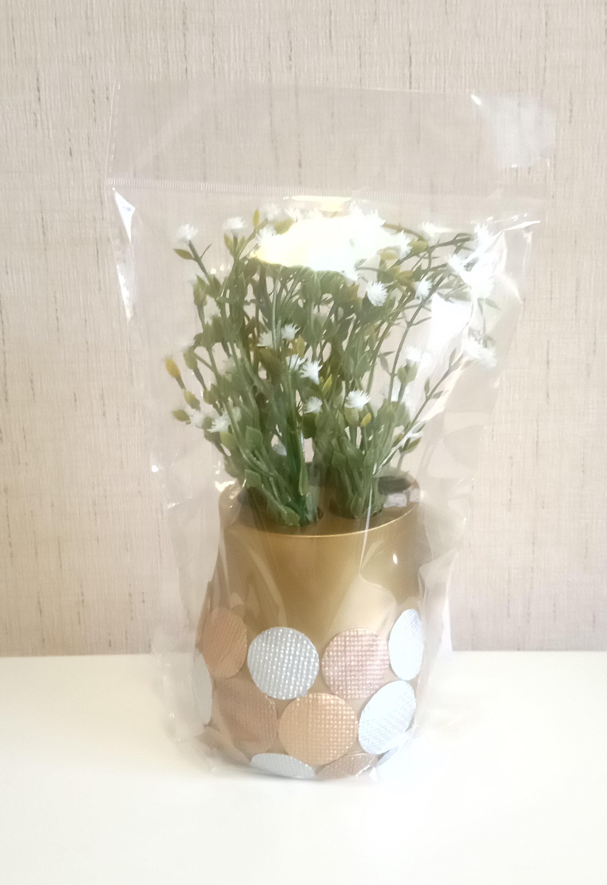 2 Adet Vazo Dahil,Vazoda Çiçek,Beyaz Yapay Çiçek,Vazo Dekoratif Altın Puanlı Poliresin 9X9X15Cm  