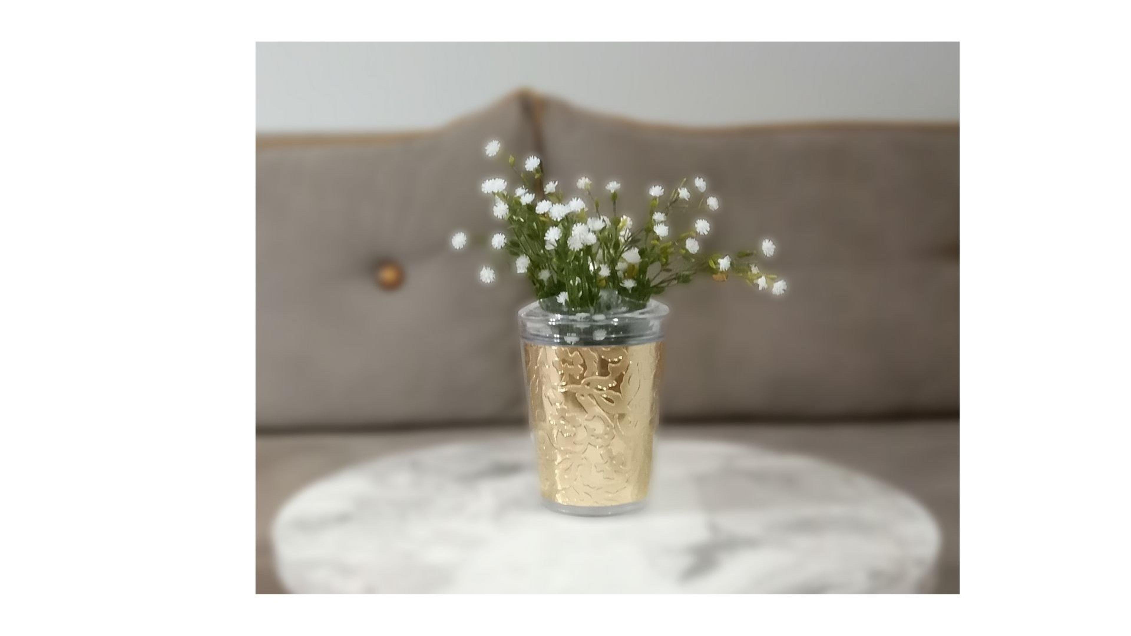 2 Adet Vazo Dahil,Vazoda Çiçek,Beyaz Yapay Çiçek,Vazo Dekoratif Altın Yaprak 9X9X17Cm 