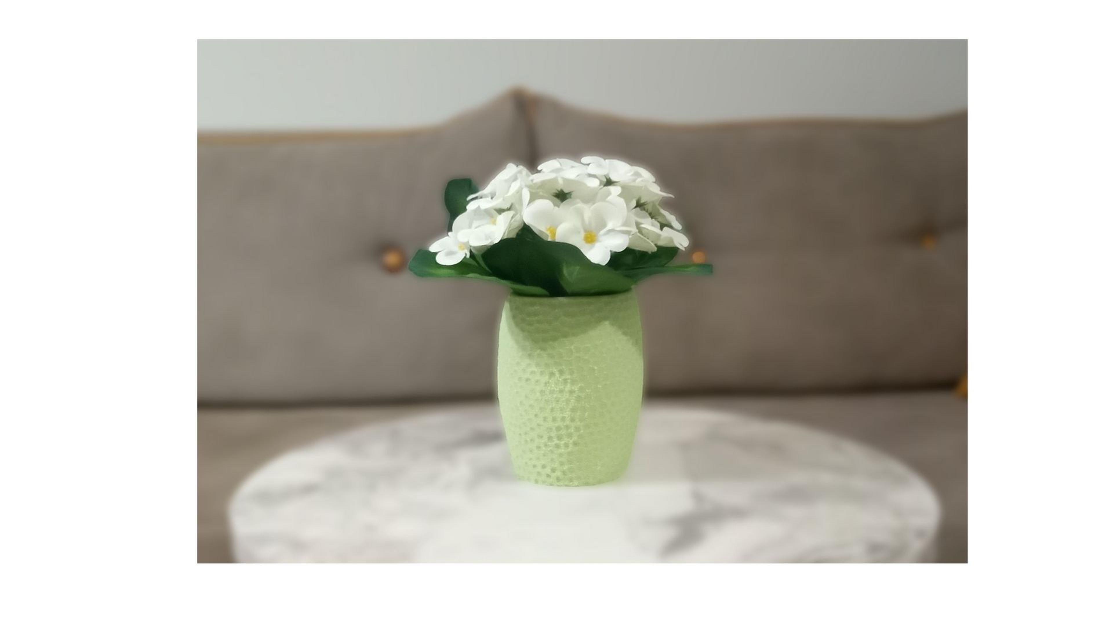 2 Adet Vazo Dahil,Vazoda Çiçek,Beyaz Yapay Çiçek,Vazo Yeşil Petek Desenli Poliresin 8X8X15Cm