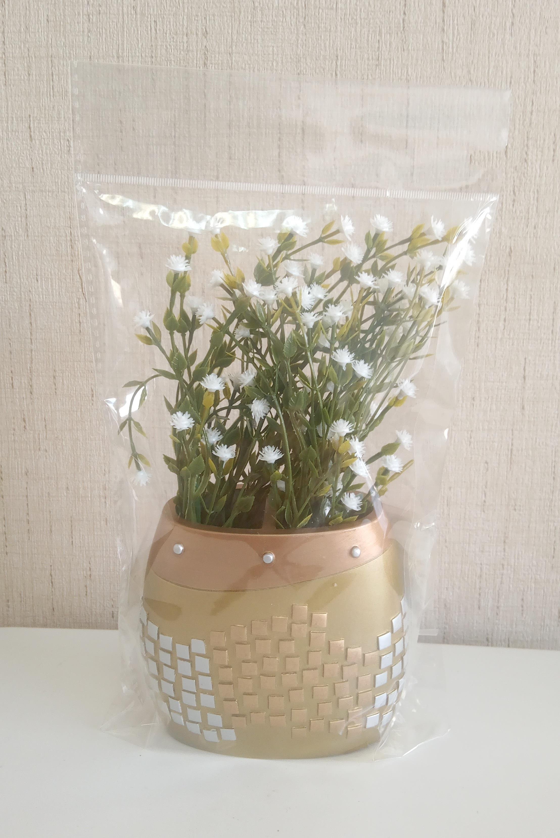 2 Adet Vazo Dahil,Vazoda Çiçek,Beyaz Yapay Çiçek,Vazo Dekoratif Altın Mozaik Poliresin 10X15X5Cm 