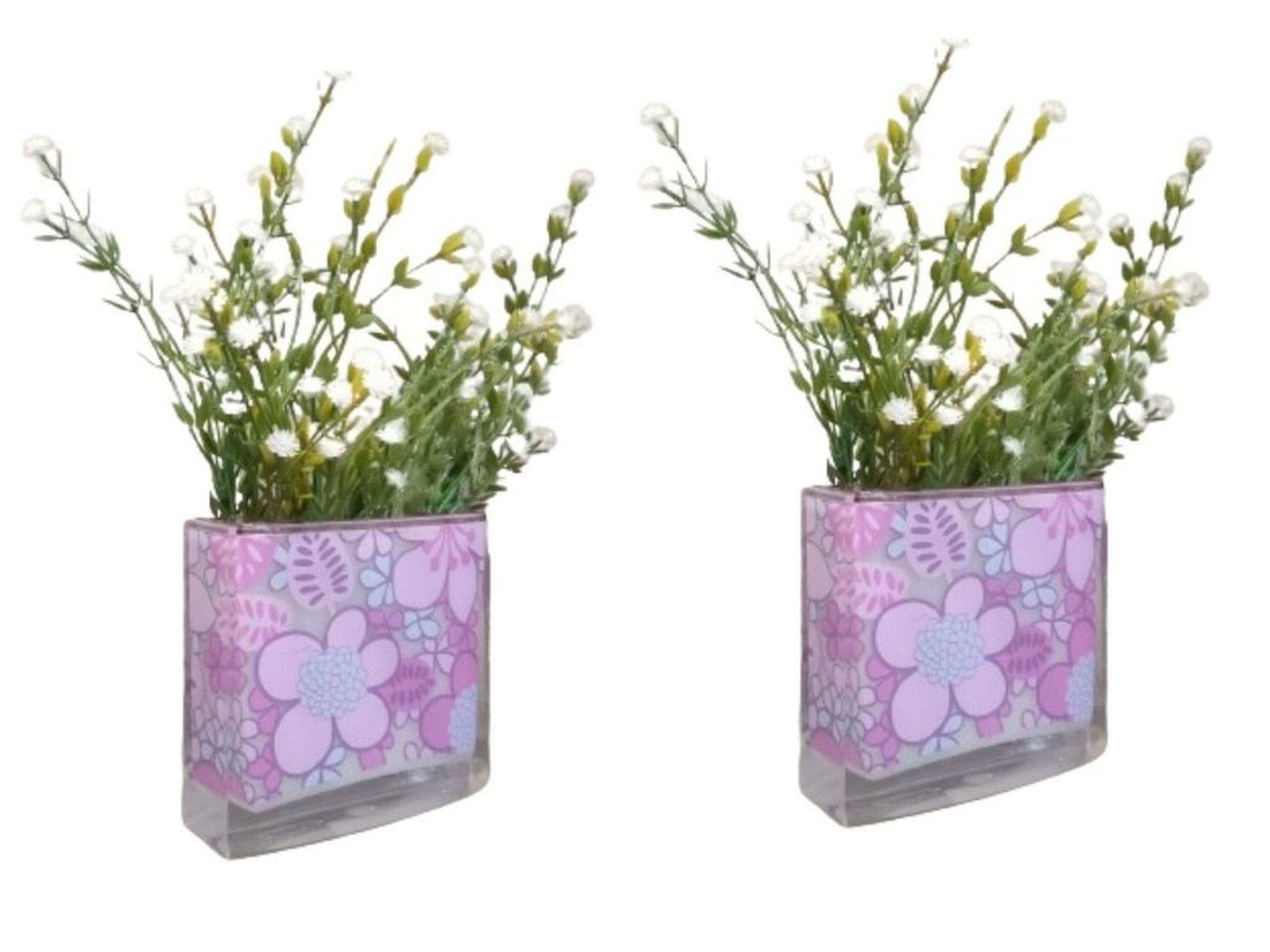 2 Adet Vazo Dahil,Vazoda Çiçek,Beyaz Yapay Çiçek,Vazo Dekoratif Pembe Çiçekli  10X15X3Cm  