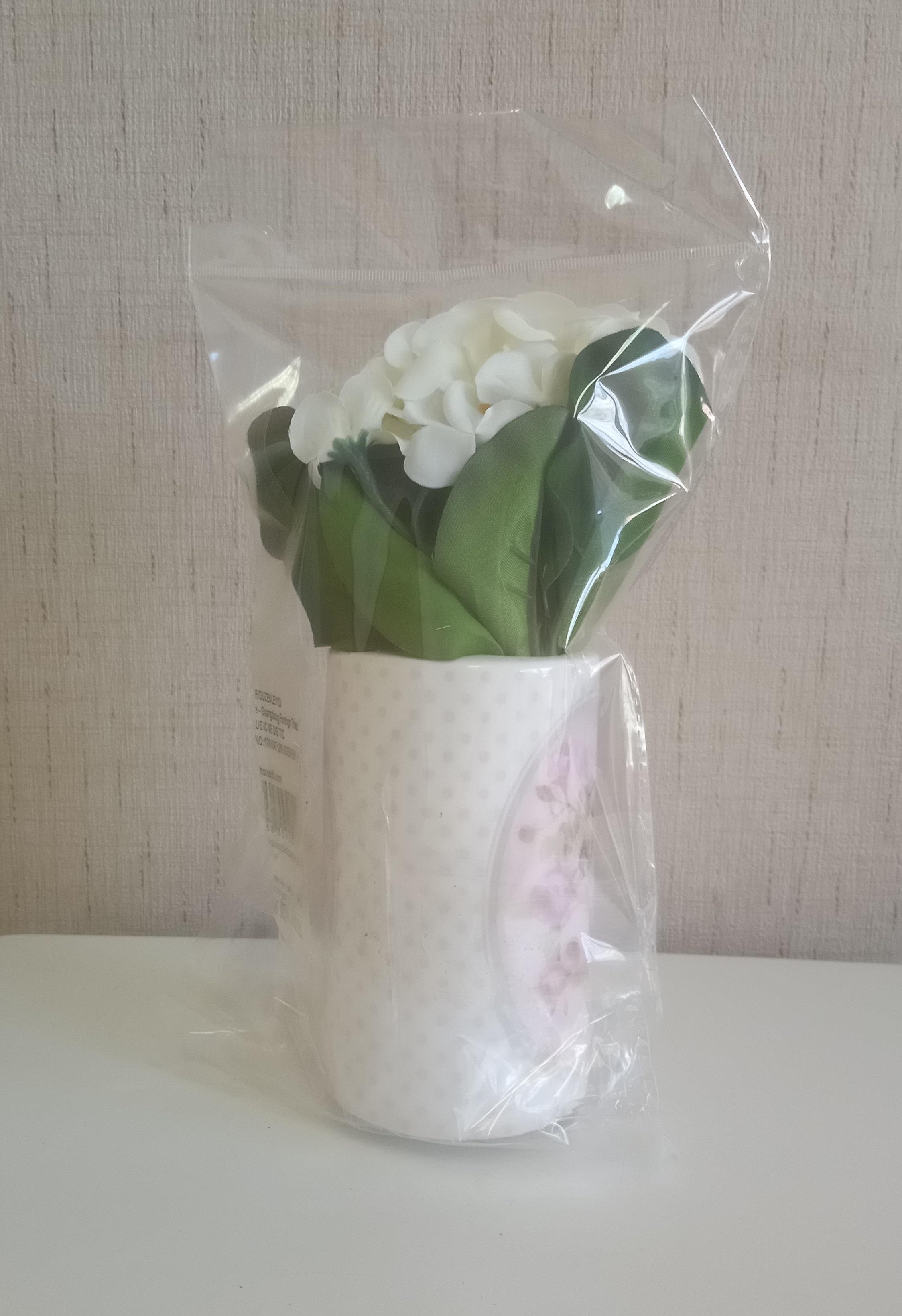 2 Adet Vazo Dahil,Vazoda Çiçek,Beyaz Yapay Çiçek,Vazo Dekoratif  Bahar Desenli 7X7X16Cm 