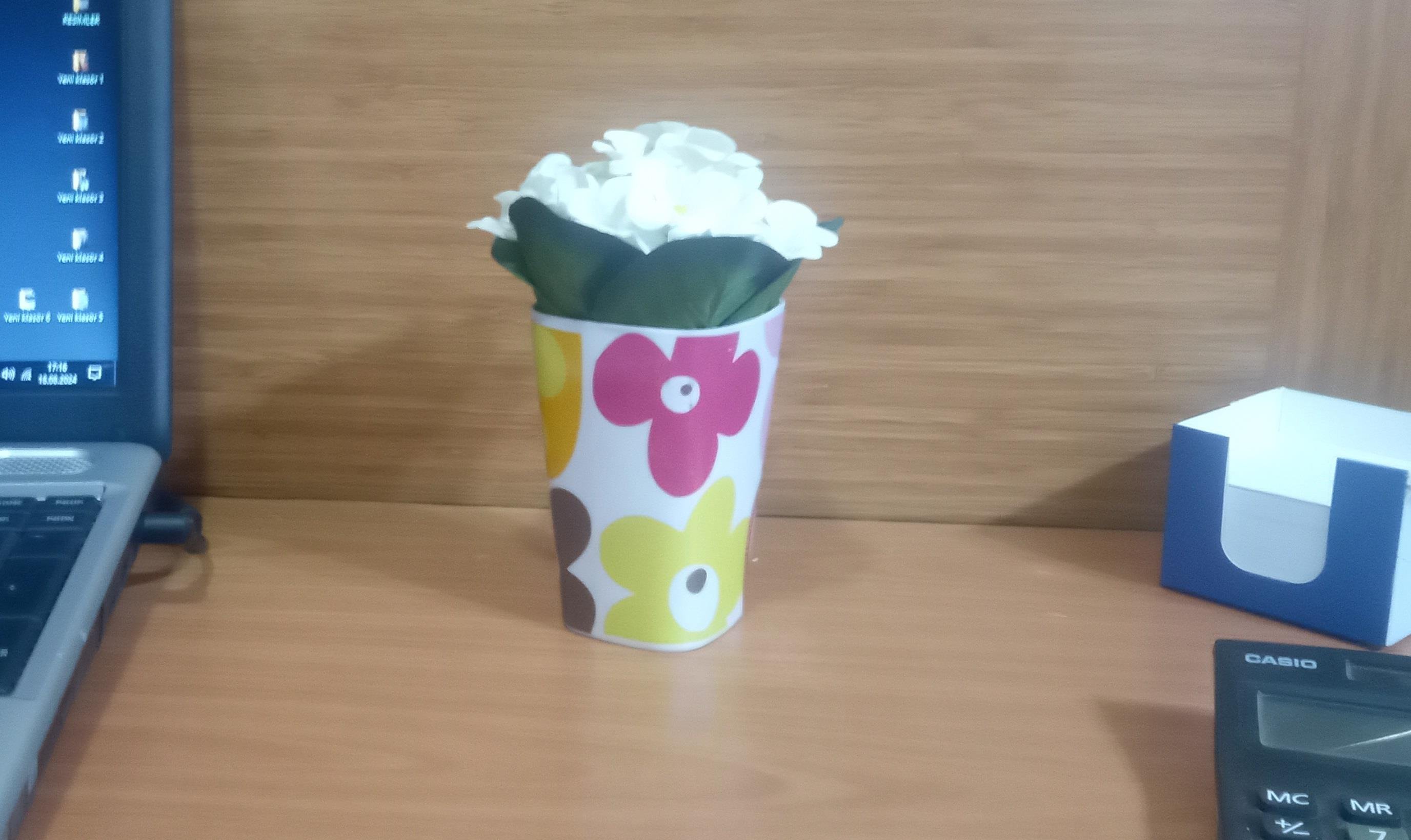 2 Adet Vazo Dahil,Vazoda Çiçek,Beyaz Yapay Çiçek,Vazo Dekoratif Kırmızı Papatya  7X7X16Cm 