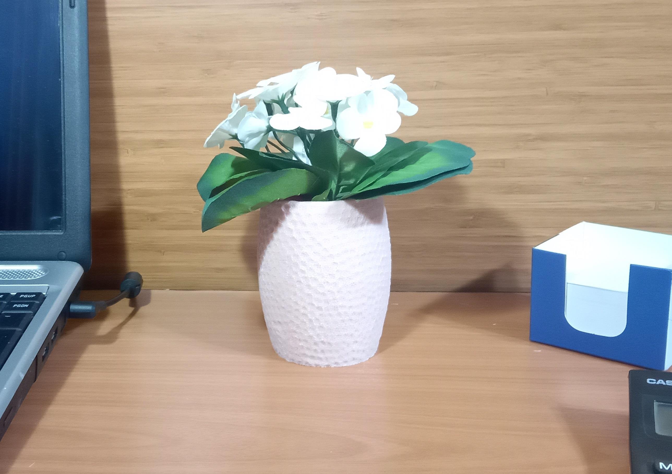 2 Adet Vazo Dahil,Vazoda Çiçek,Beyaz Yapay Çiçek,Vazo Pembe Petek Desenli Poliresin 8X8X15Cm