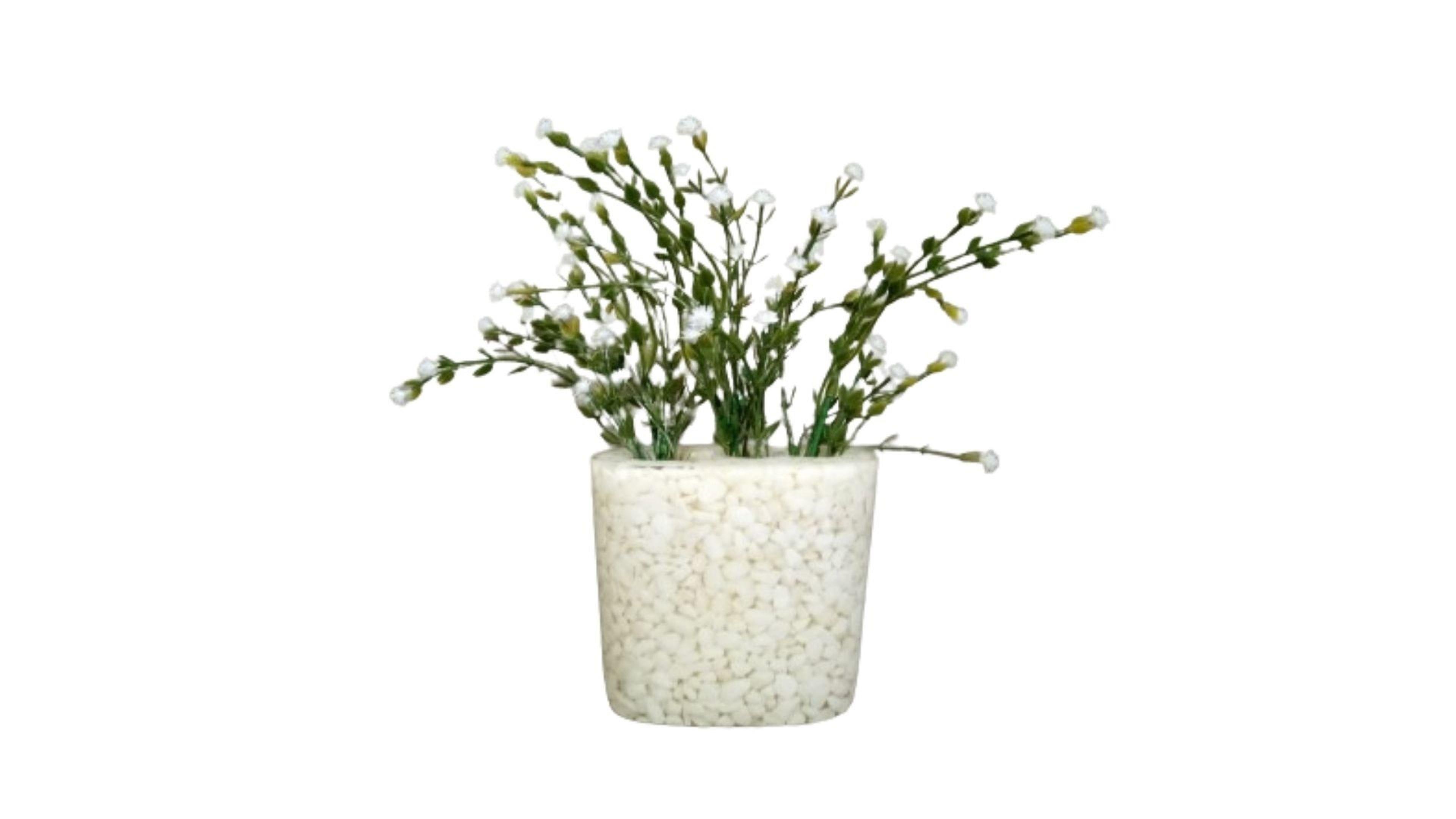 2 Adet Vazo Dahil,Vazoda Çiçek,Beyaz Yapay Çiçek,Vazo Dekoratif Deniz Taşı El Yapımı 10X5X14Cm 