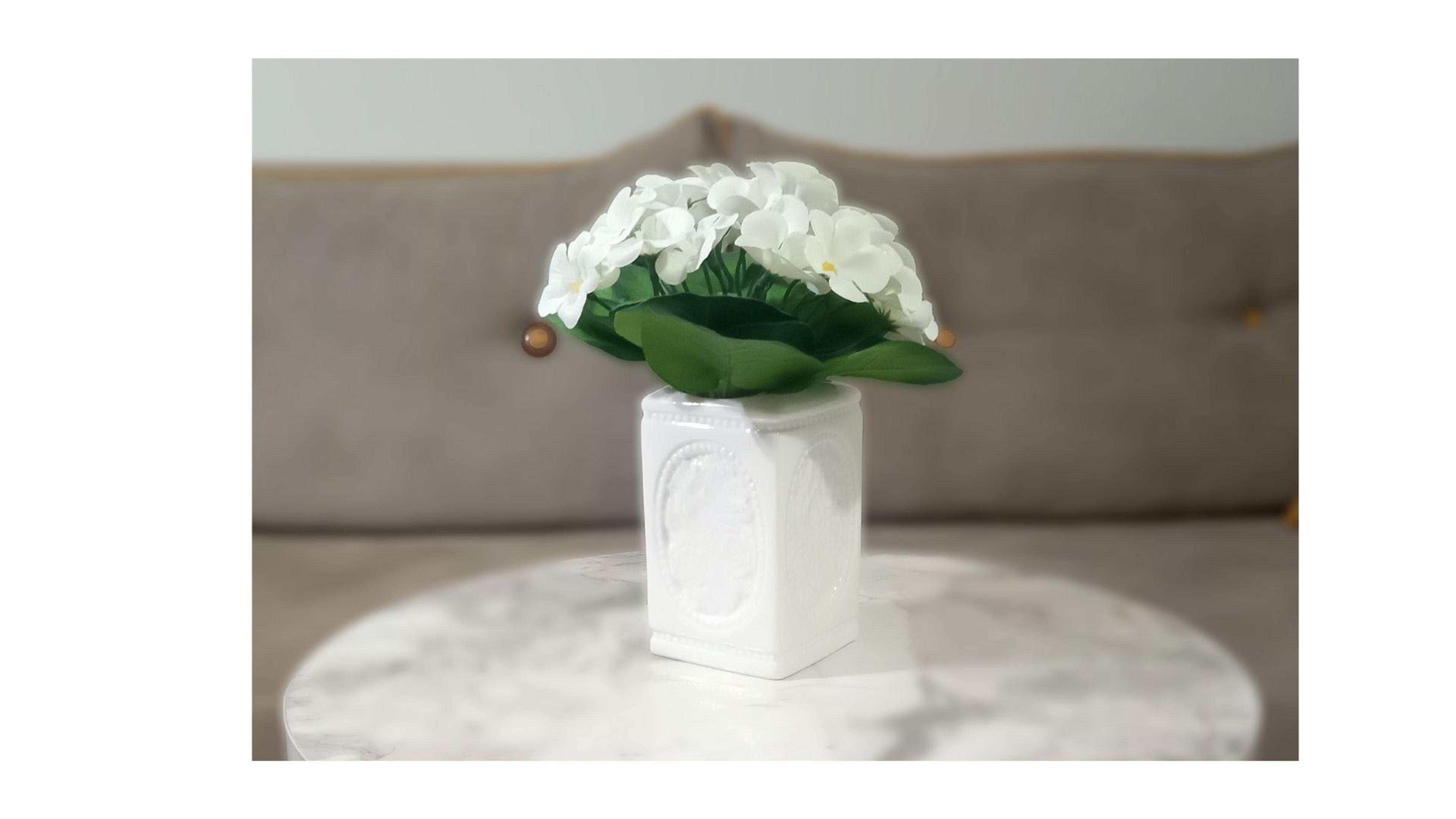 2 Adet Vazo Dahil,Vazoda Çiçek,Beyaz Yapay Çiçek,Vazo Dekoratif Çiçekli Kare 8X8X16Cm 