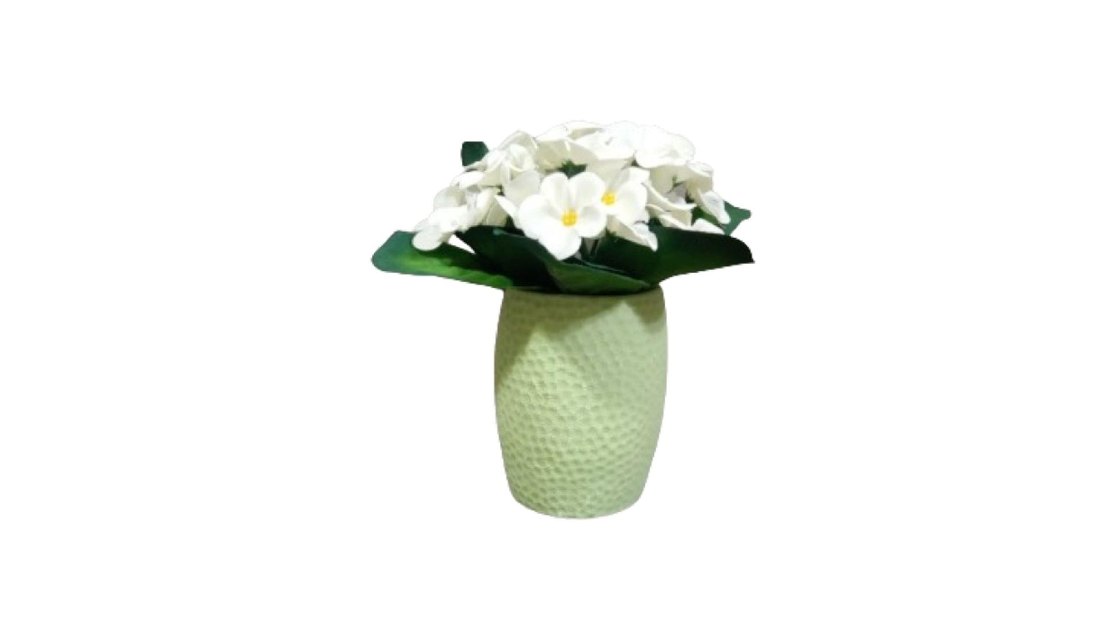 2 Adet Vazo Dahil,Vazoda Çiçek,Beyaz Yapay Çiçek,Vazo Yeşil Petek Desenli Poliresin 8X8X15Cm