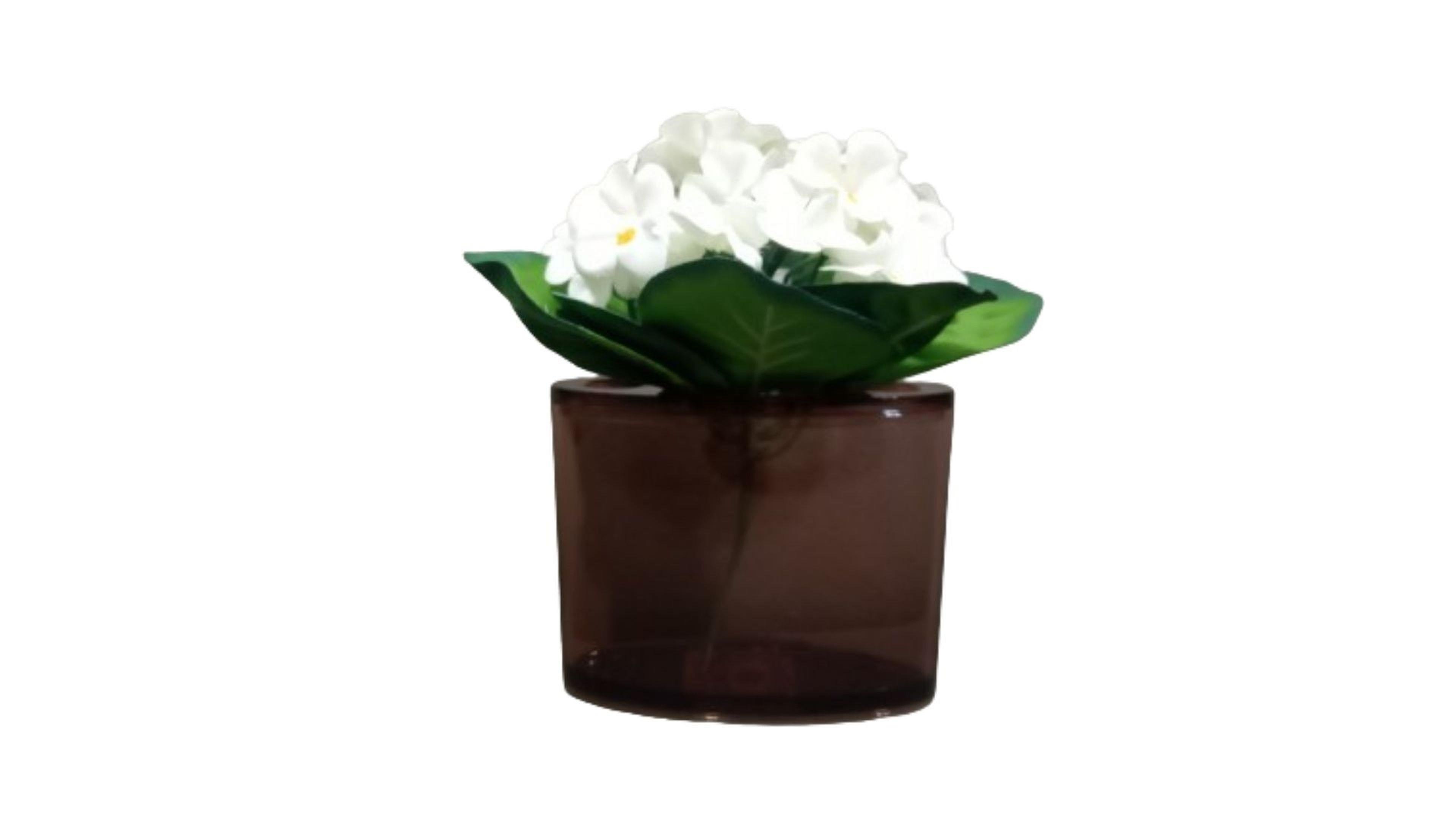 2 Adet Vazo Dahil,Vazoda Çiçek,Beyaz Yapay Çiçek,Vazo Dekoratif  Oval Kahverengi 13X5X15Cm 