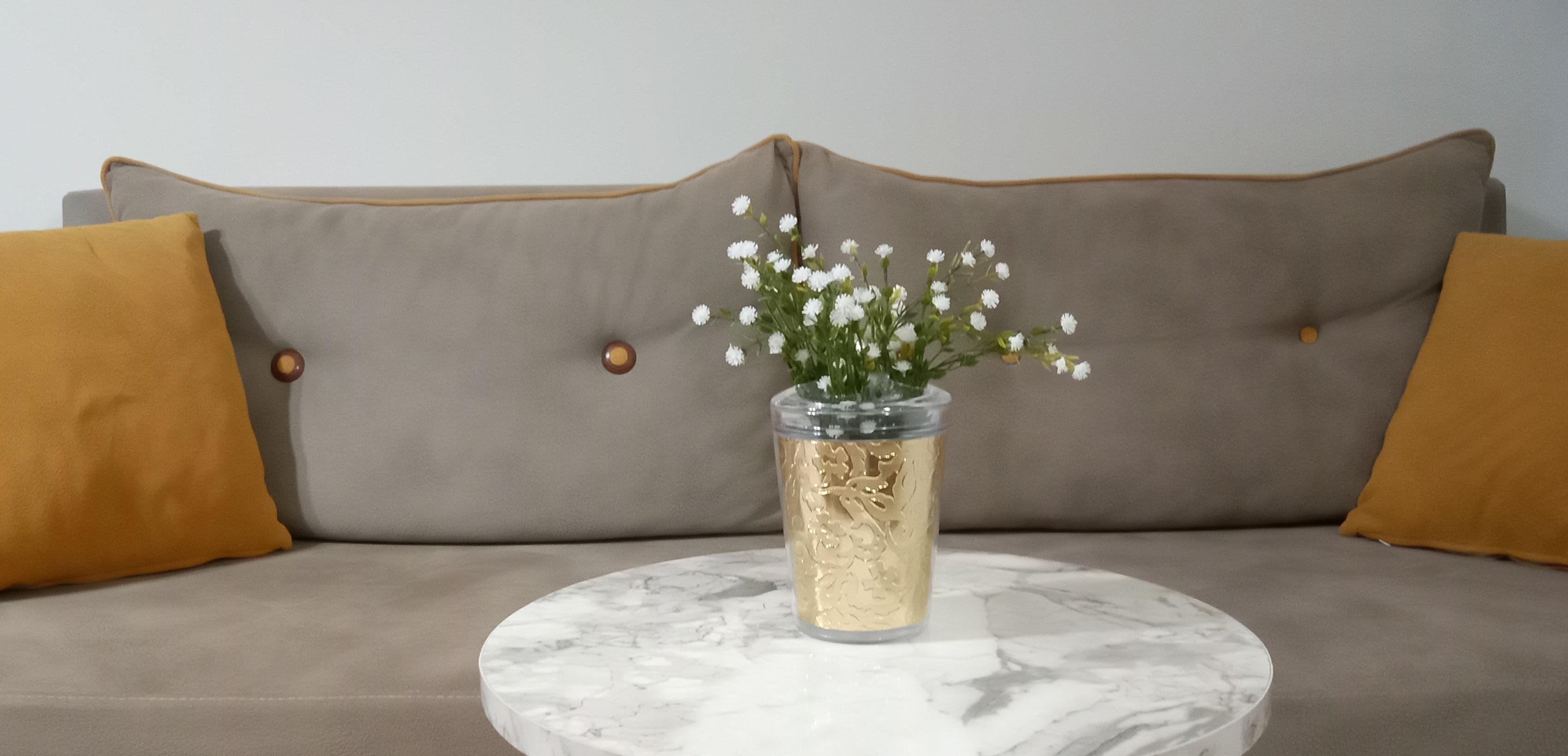 2 Adet Vazo Dahil,Vazoda Çiçek,Beyaz Yapay Çiçek,Vazo Dekoratif Altın Yaprak 9X9X17Cm 