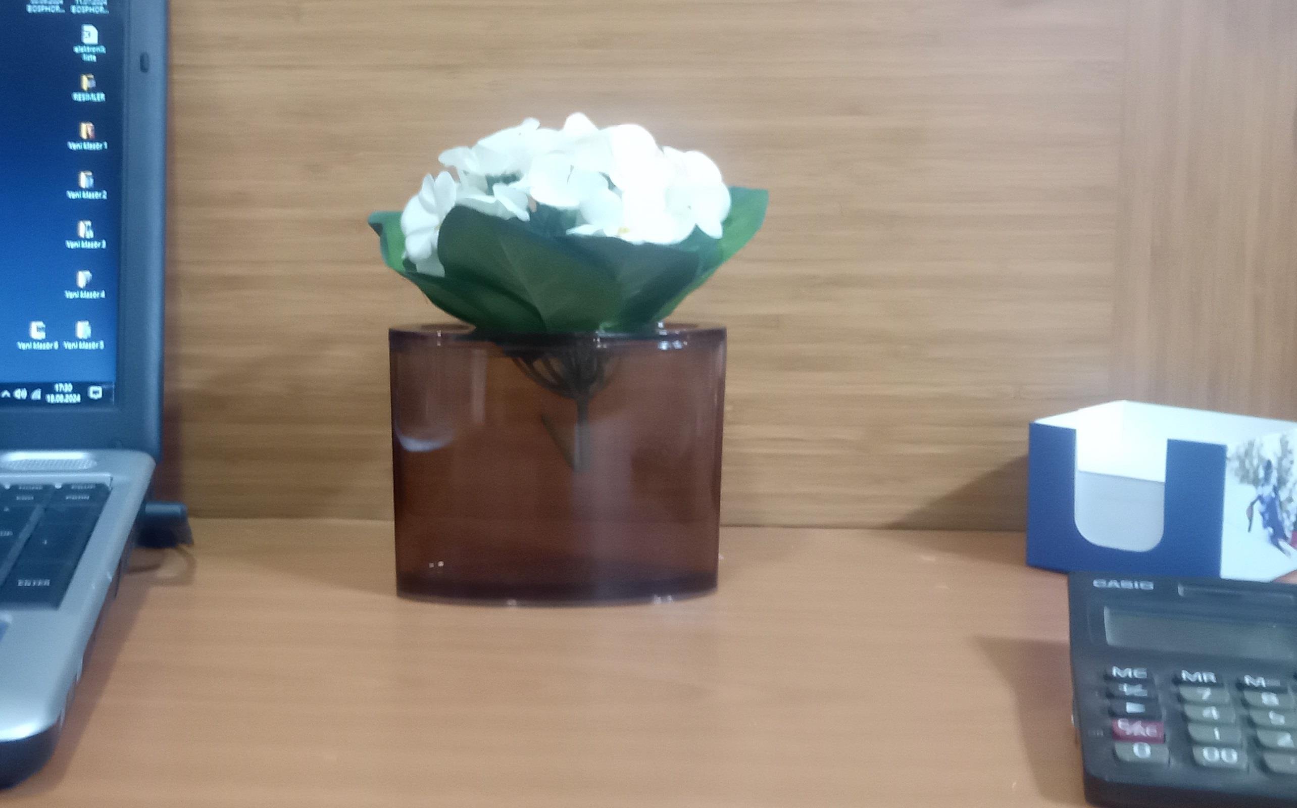 2 Adet Vazo Dahil,Vazoda Çiçek,Beyaz Yapay Çiçek,Vazo Dekoratif  Oval Kahverengi 13X5X15Cm 