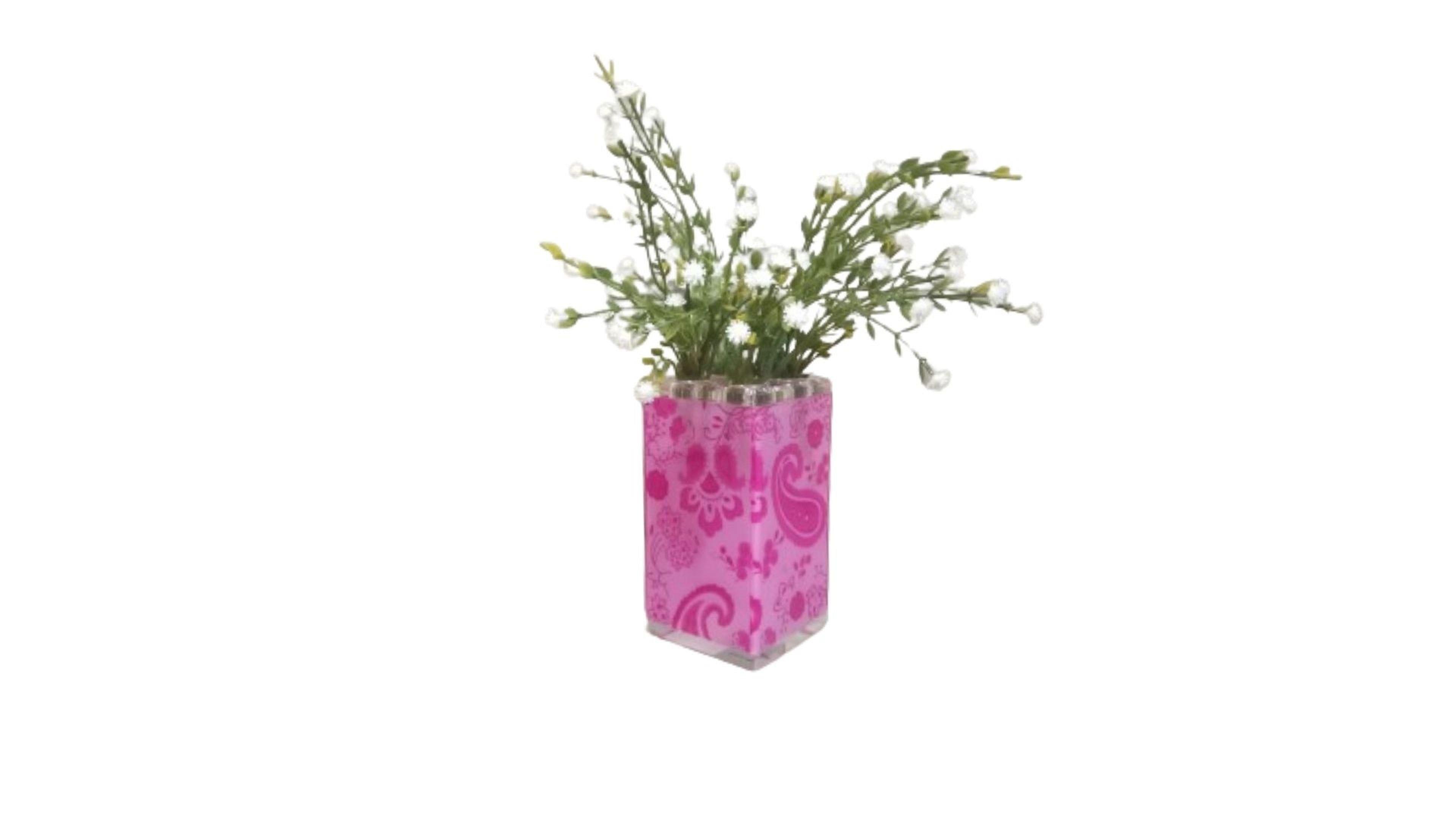 2 Adet Vazo Dahil,Vazoda Çiçek,Beyaz Yapay Çiçek,Vazo Dekoratif Pembe 7X7X17Cm 