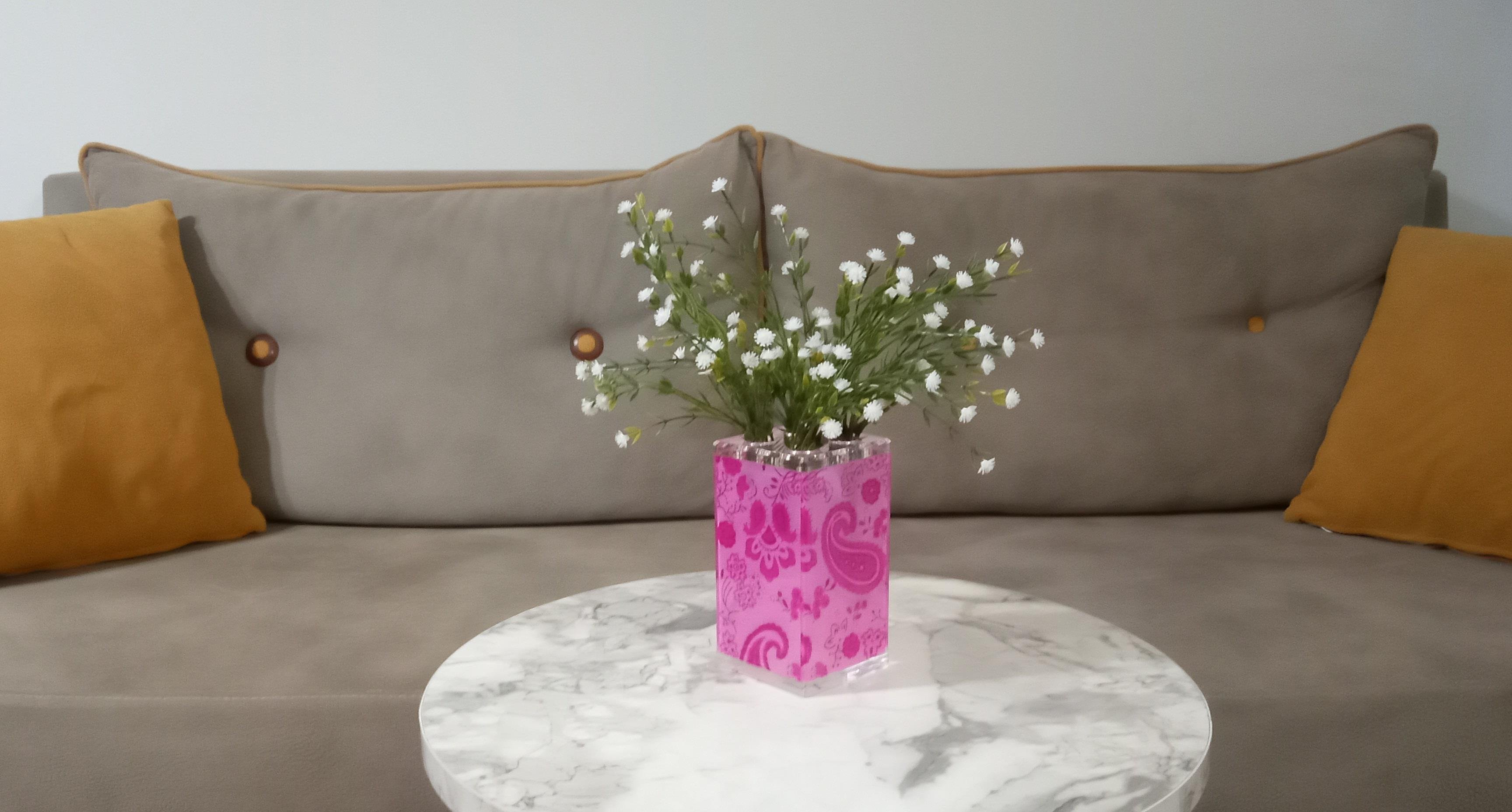 2 Adet Vazo Dahil,Vazoda Çiçek,Beyaz Yapay Çiçek,Vazo Dekoratif Pembe 7X7X17Cm 