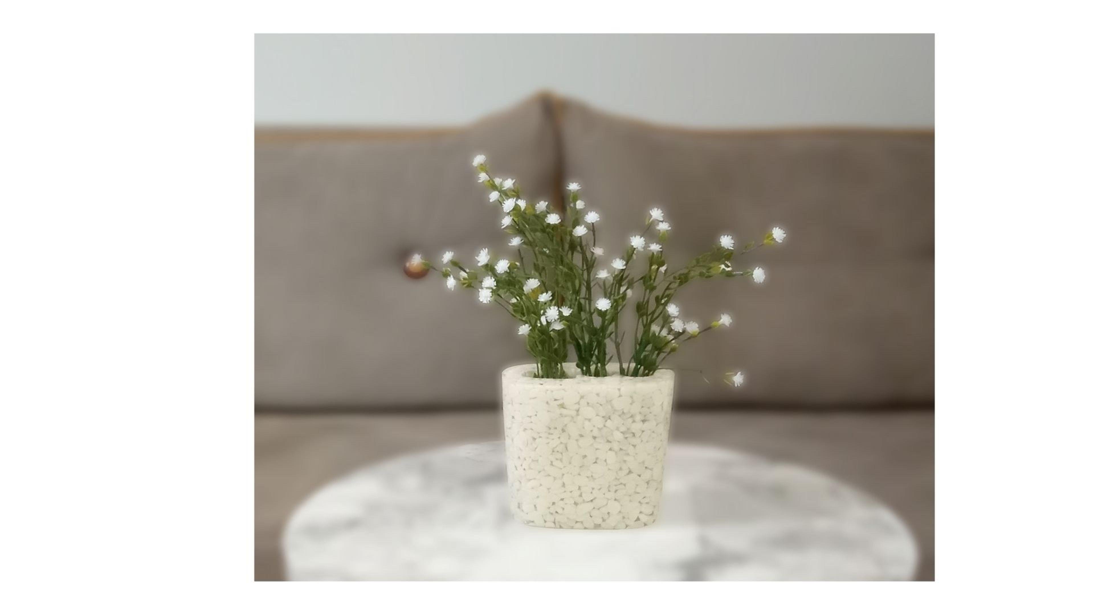 2 Adet Vazo Dahil,Vazoda Çiçek,Beyaz Yapay Çiçek,Vazo Dekoratif Deniz Taşı El Yapımı 10X5X14Cm 