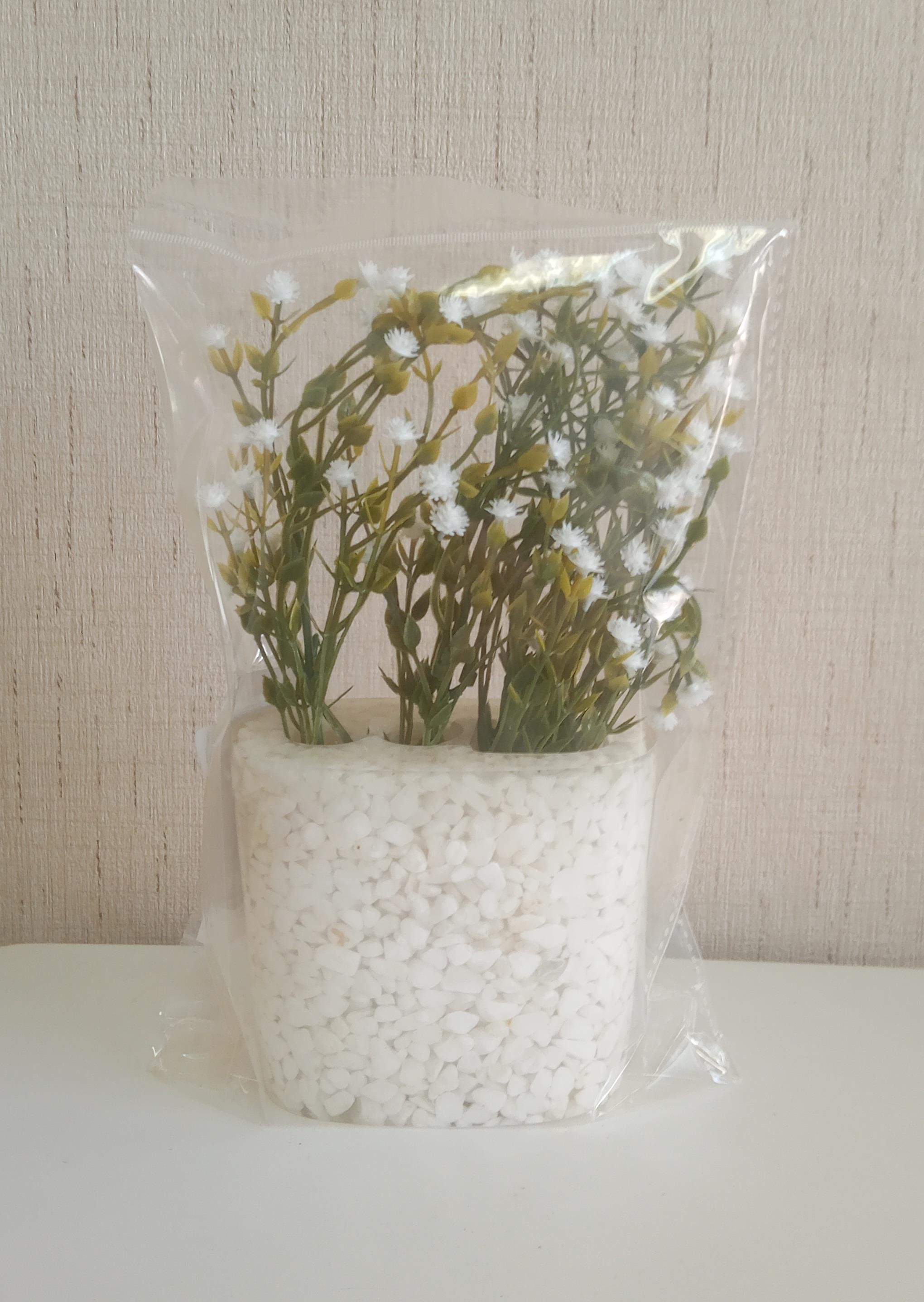 2 Adet Vazo Dahil,Vazoda Çiçek,Beyaz Yapay Çiçek,Vazo Dekoratif Deniz Taşı El Yapımı 10X5X14Cm 