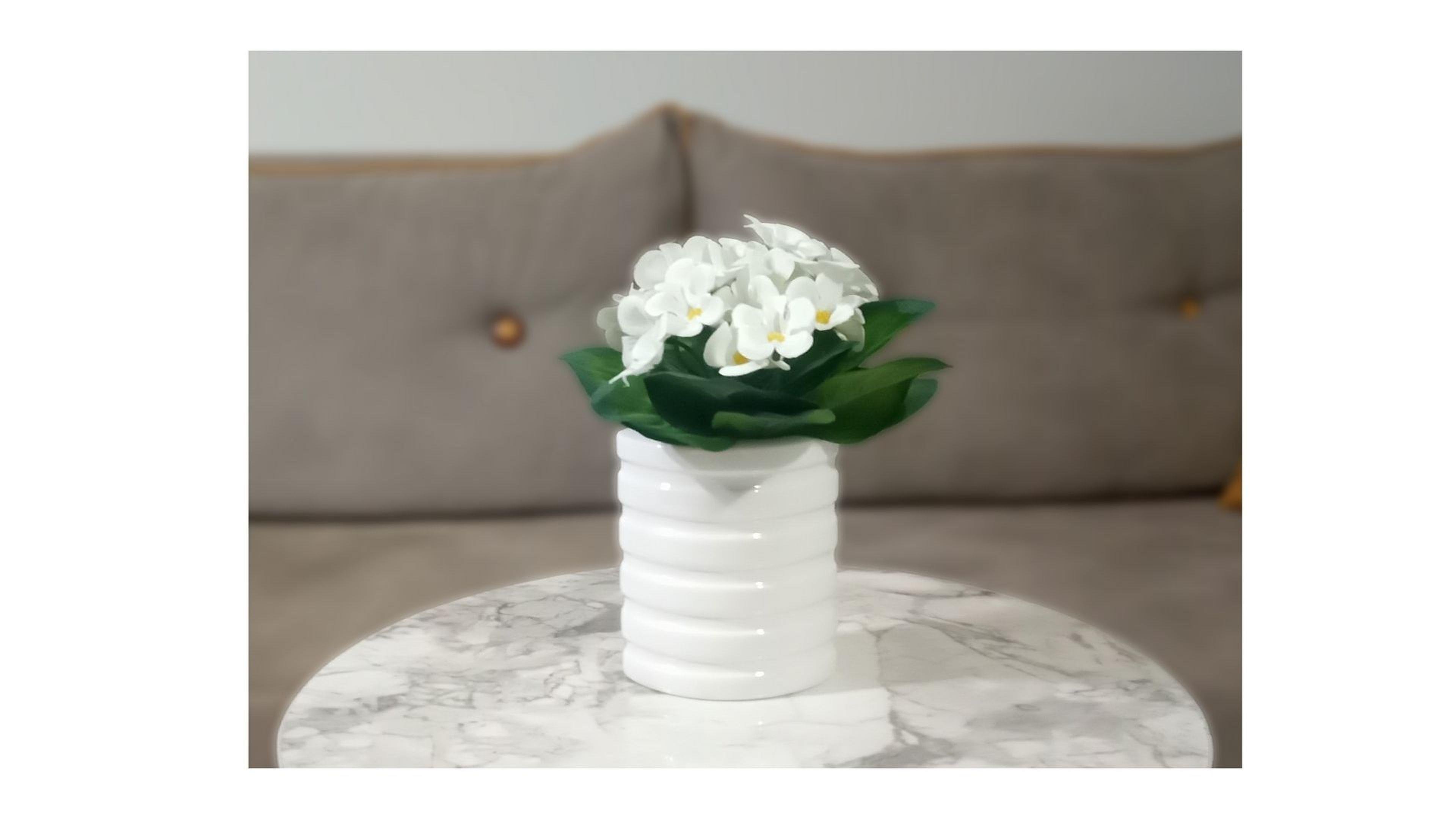 2 Adet Vazo Dahil,Vazoda Çiçek,Beyaz Yapay Çiçek,Vazo Dekoratif Oval Çizgili 9X6X16Cm 