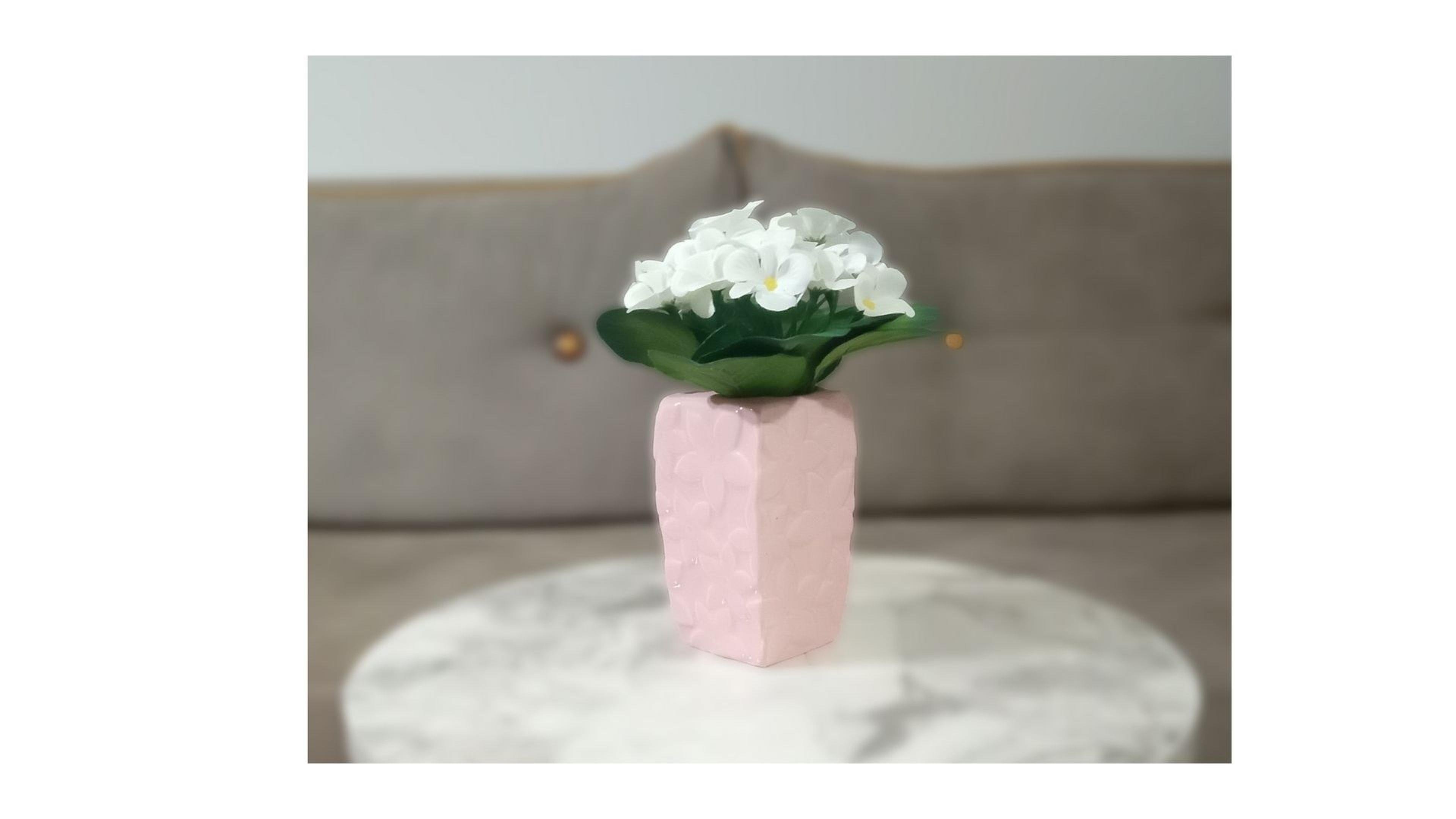 2 Adet Vazo Dahil,Vazoda Çiçek,Beyaz Yapay Çiçek,Vazo Dekoratif Çiçekli Pembe 7X7X17Cm  