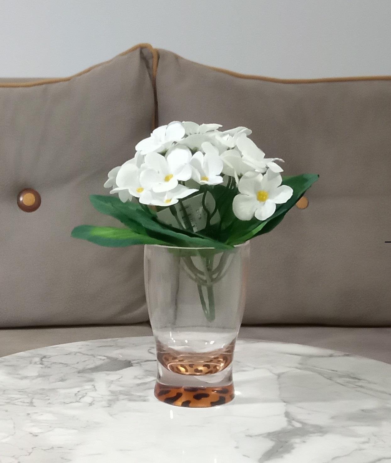 2 Adet Vazo Dahil,Vazoda Çiçek,Beyaz Yapay Çiçek,Vazo Dekoratif Leopar 6X6X16Cm 