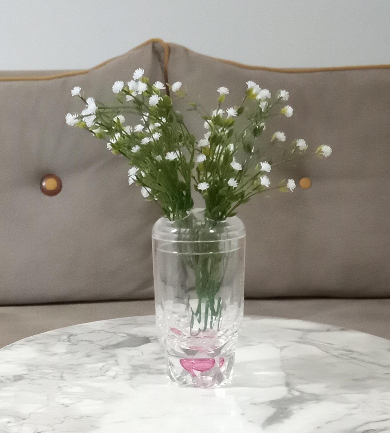 2 Adet Vazo Dahil,Vazoda Çiçek,Beyaz Yapay Çiçek,Vazo Dekoratif Kristal Damlalı 6X6X19Cm 