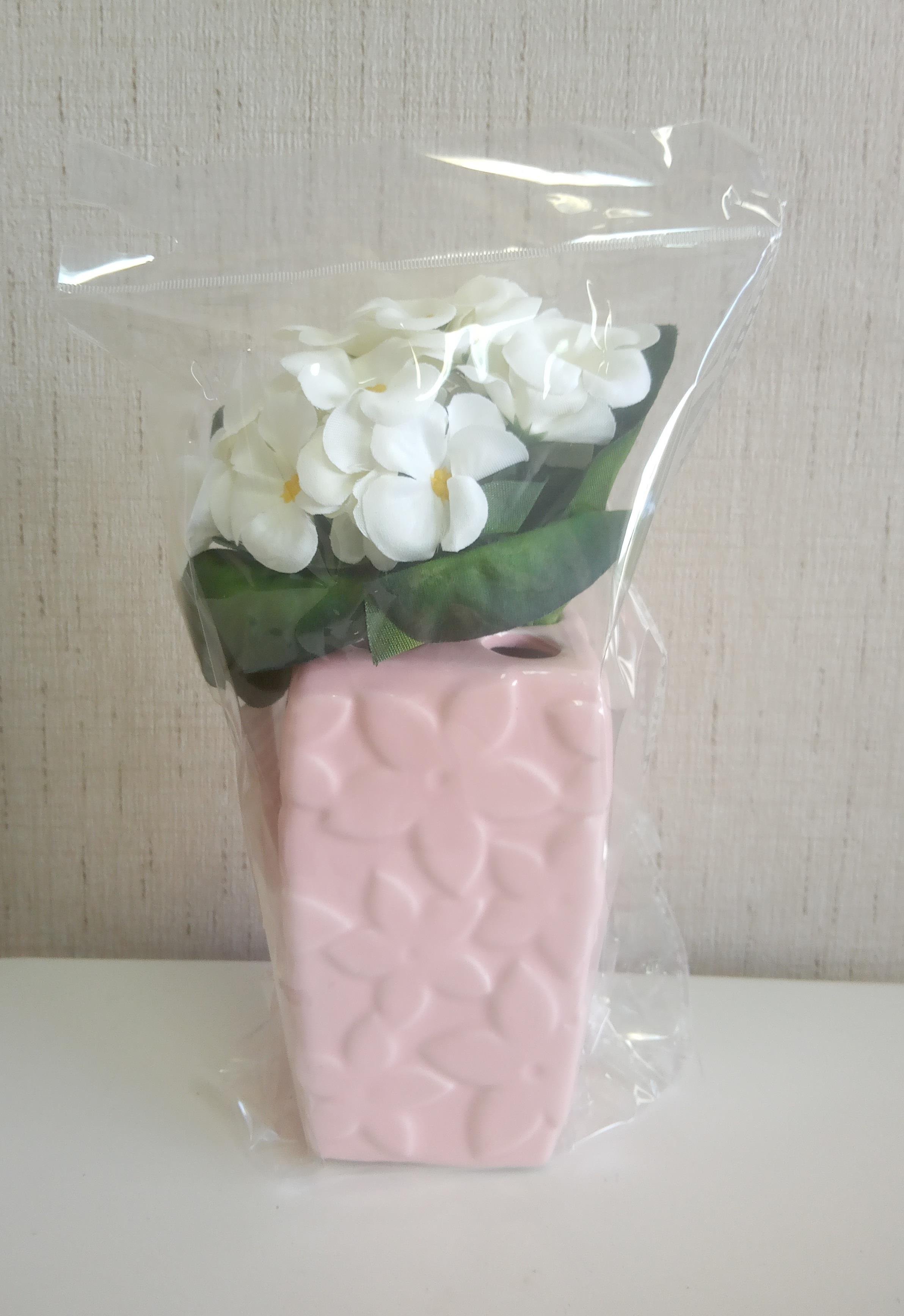 2 Adet Vazo Dahil,Vazoda Çiçek,Beyaz Yapay Çiçek,Vazo Dekoratif Çiçekli Pembe 7X7X17Cm  