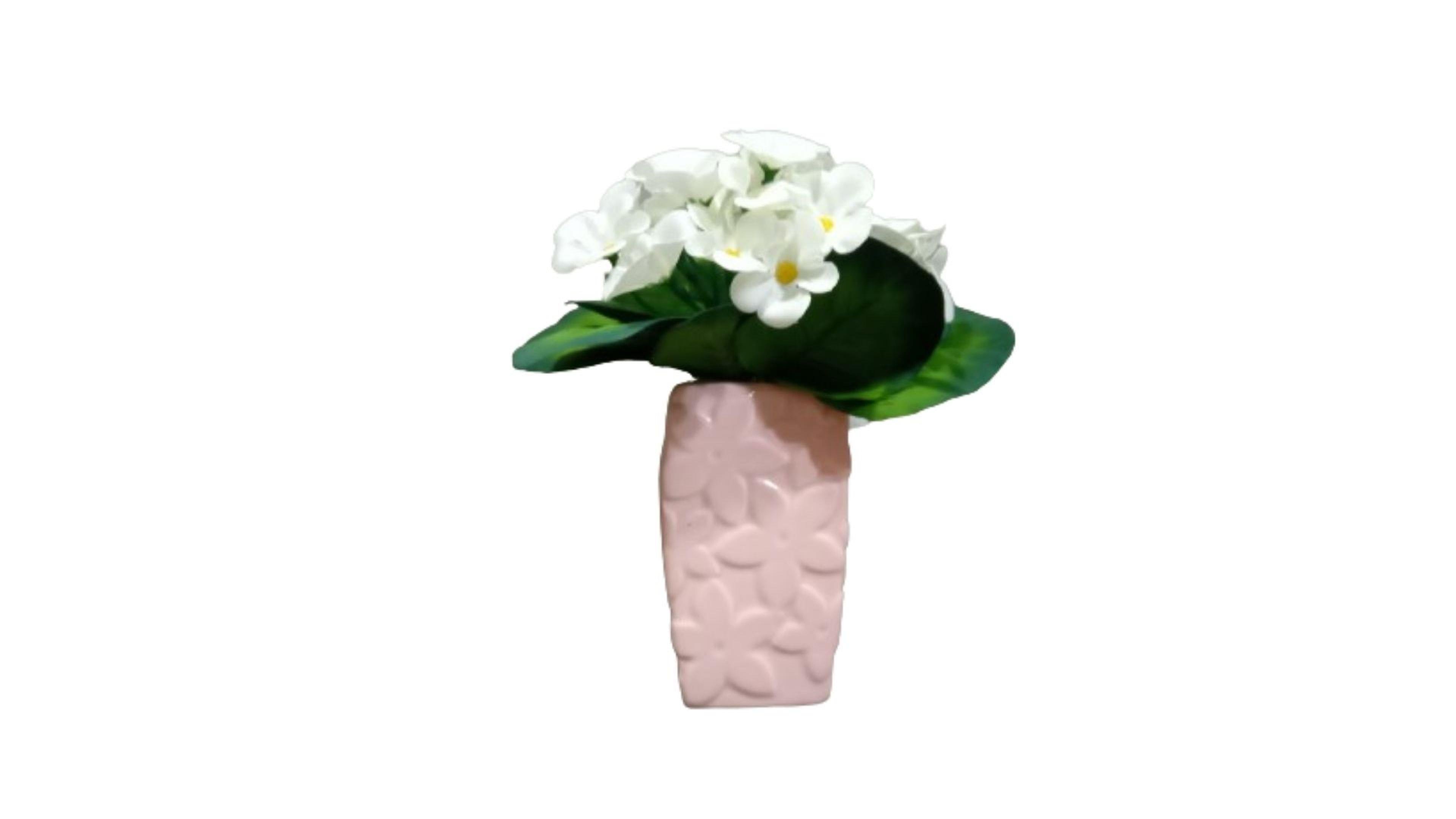 2 Adet Vazo Dahil,Vazoda Çiçek,Beyaz Yapay Çiçek,Vazo Dekoratif Çiçekli Pembe 7X7X17Cm  