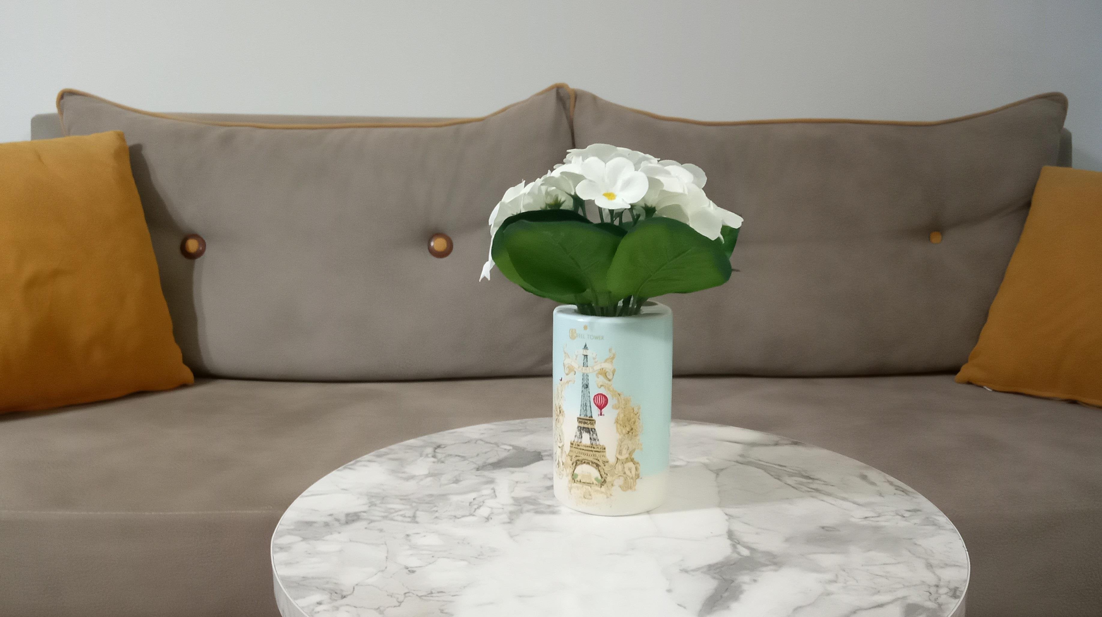 2 Adet Vazo Dahil,Vazoda Çiçek,Beyaz Yapay Çiçek,Vazo Dekoratif Romantik Yeşil Model 7X7X16Cm 