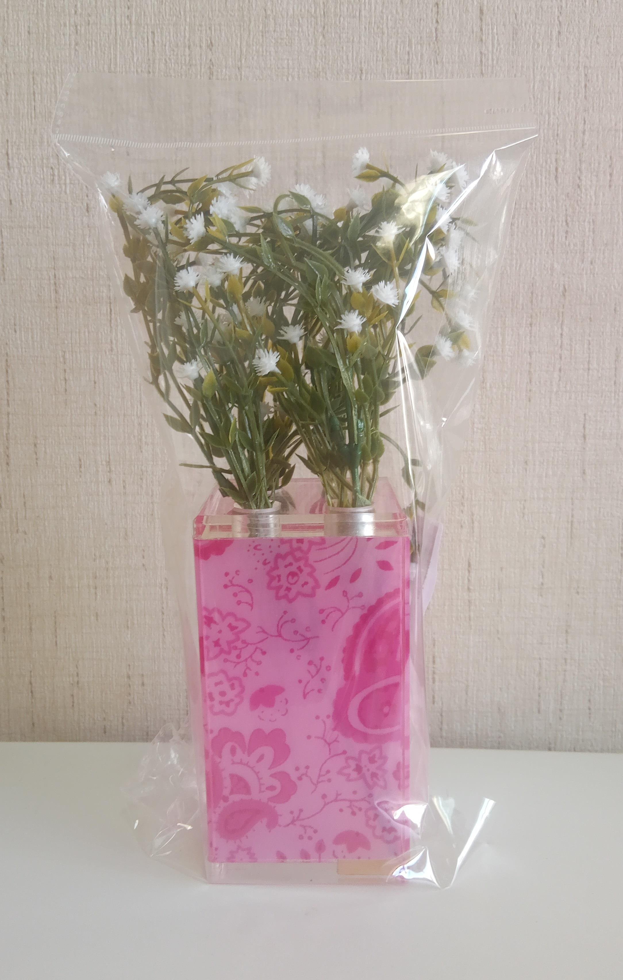 2 Adet Vazo Dahil,Vazoda Çiçek,Beyaz Yapay Çiçek,Vazo Dekoratif Pembe 7X7X17Cm 