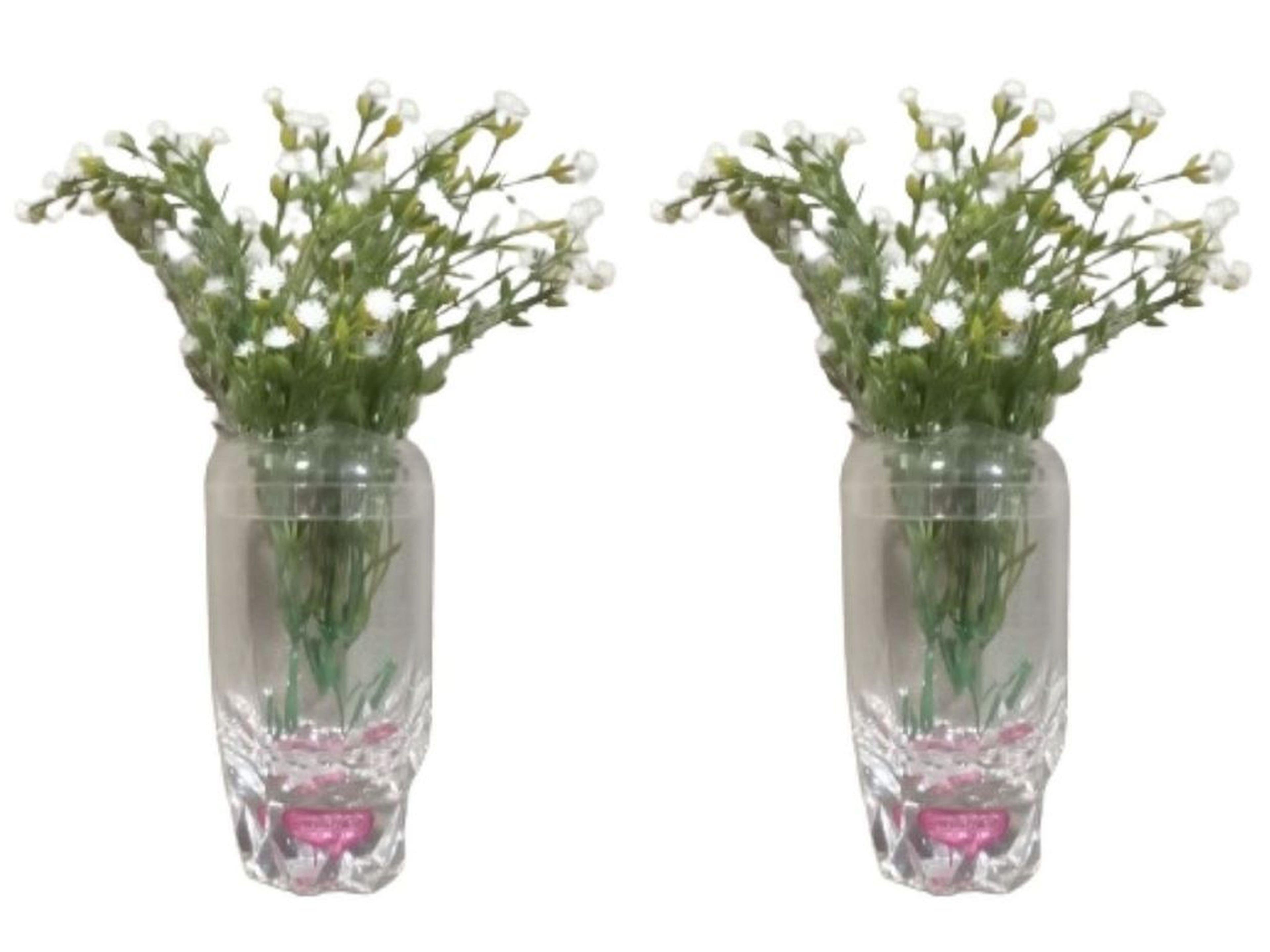 2 Adet Vazo Dahil,Vazoda Çiçek,Beyaz Yapay Çiçek,Vazo Dekoratif Kristal Damlalı 6X6X19Cm 