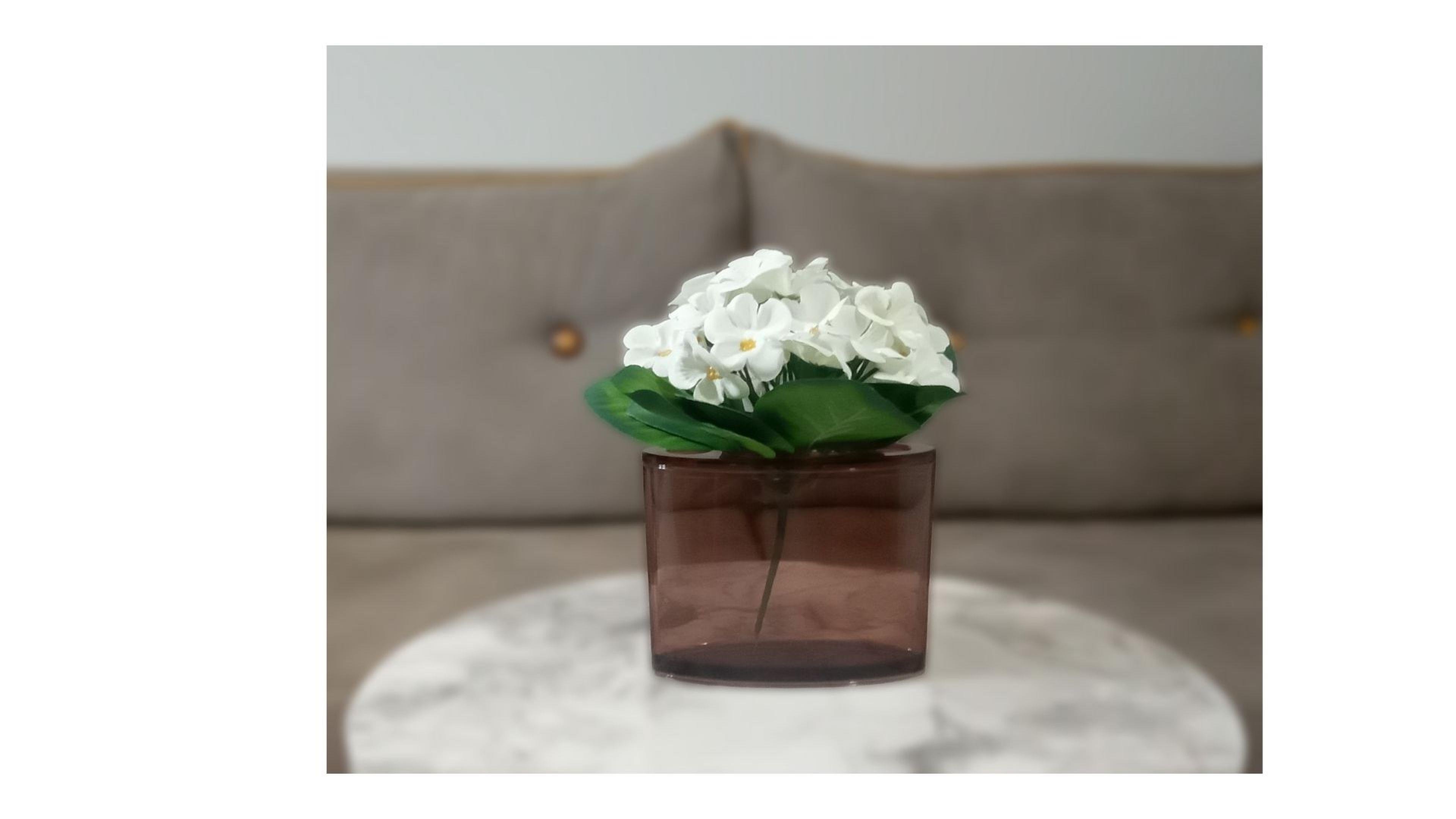 2 Adet Vazo Dahil,Vazoda Çiçek,Beyaz Yapay Çiçek,Vazo Dekoratif  Oval Kahverengi 13X5X15Cm 