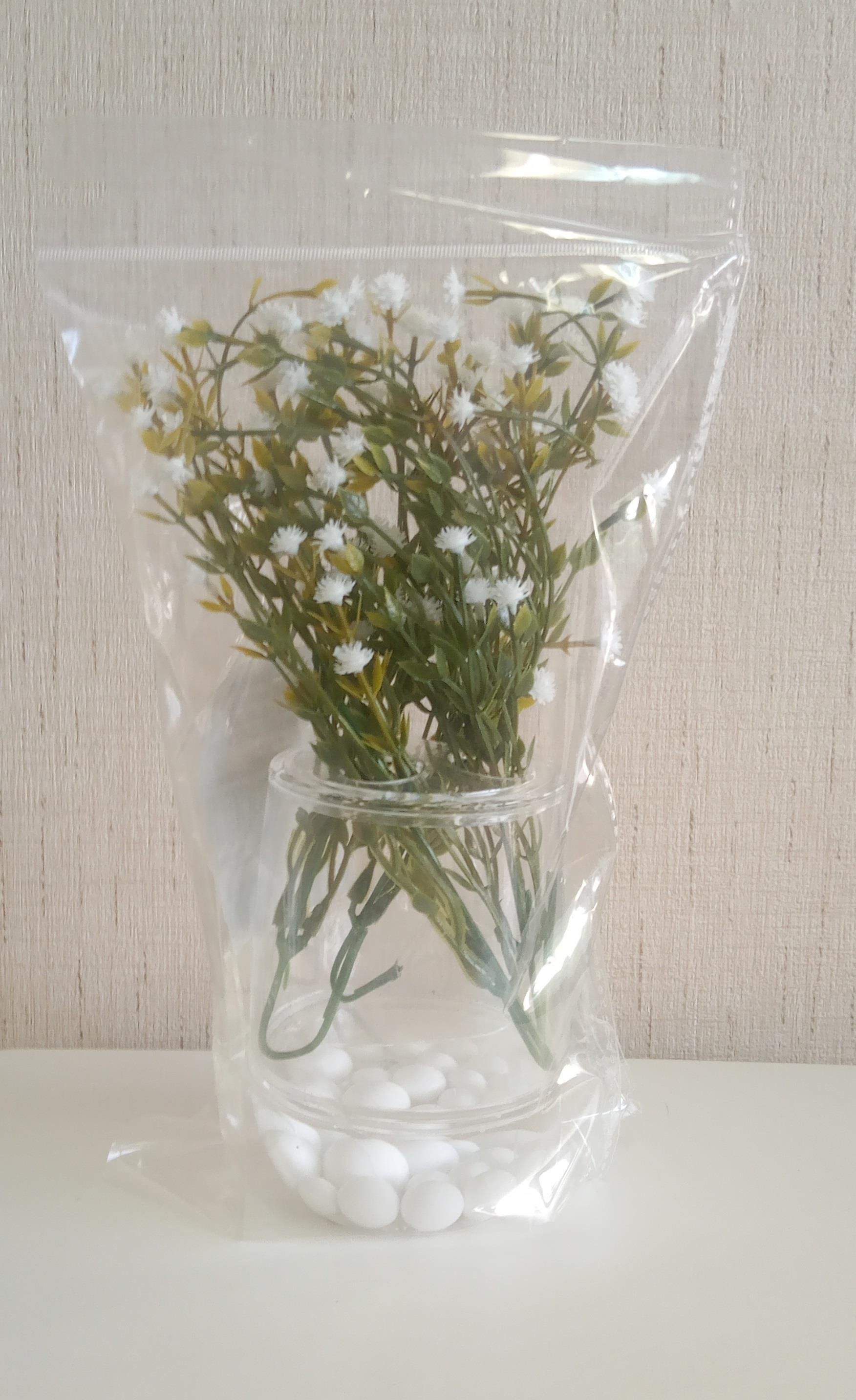 2 Adet Vazo Dahil,Vazoda Çiçek,Beyaz Yapay Çiçek,Vazo Dekoratif Beyaz İncili 8X8X16Cm 