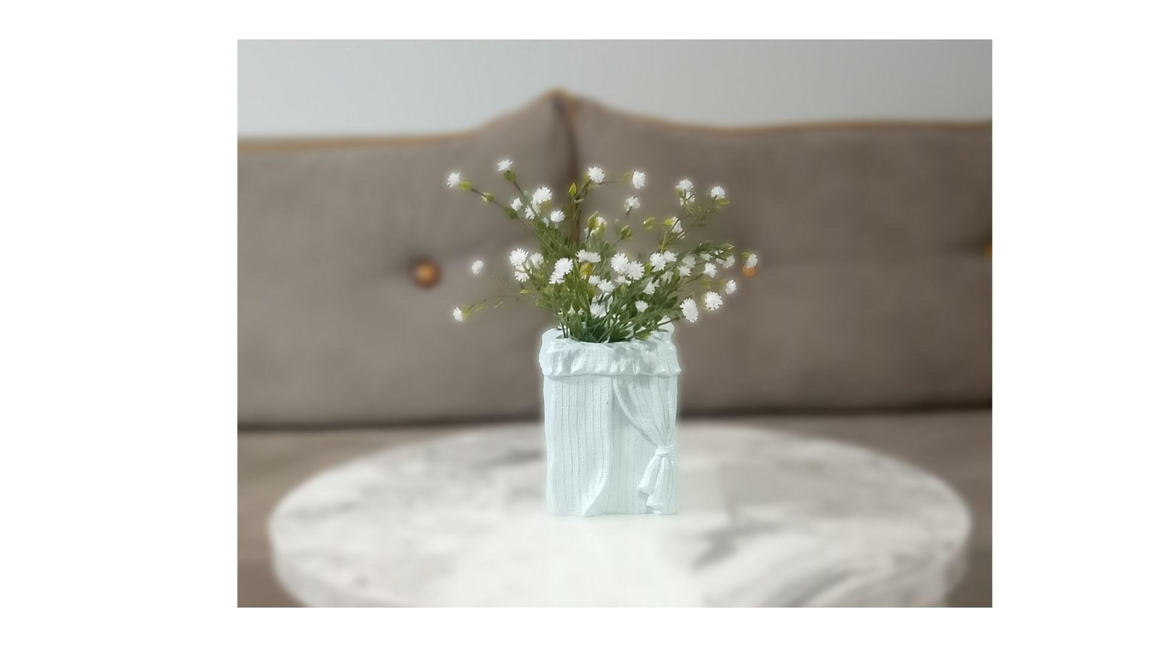 2 Adet Vazo Dahil,Vazoda Çiçek,Beyaz Yapay Çiçek,Vazo Dekoratif Poliresin 7X7X17Cm 