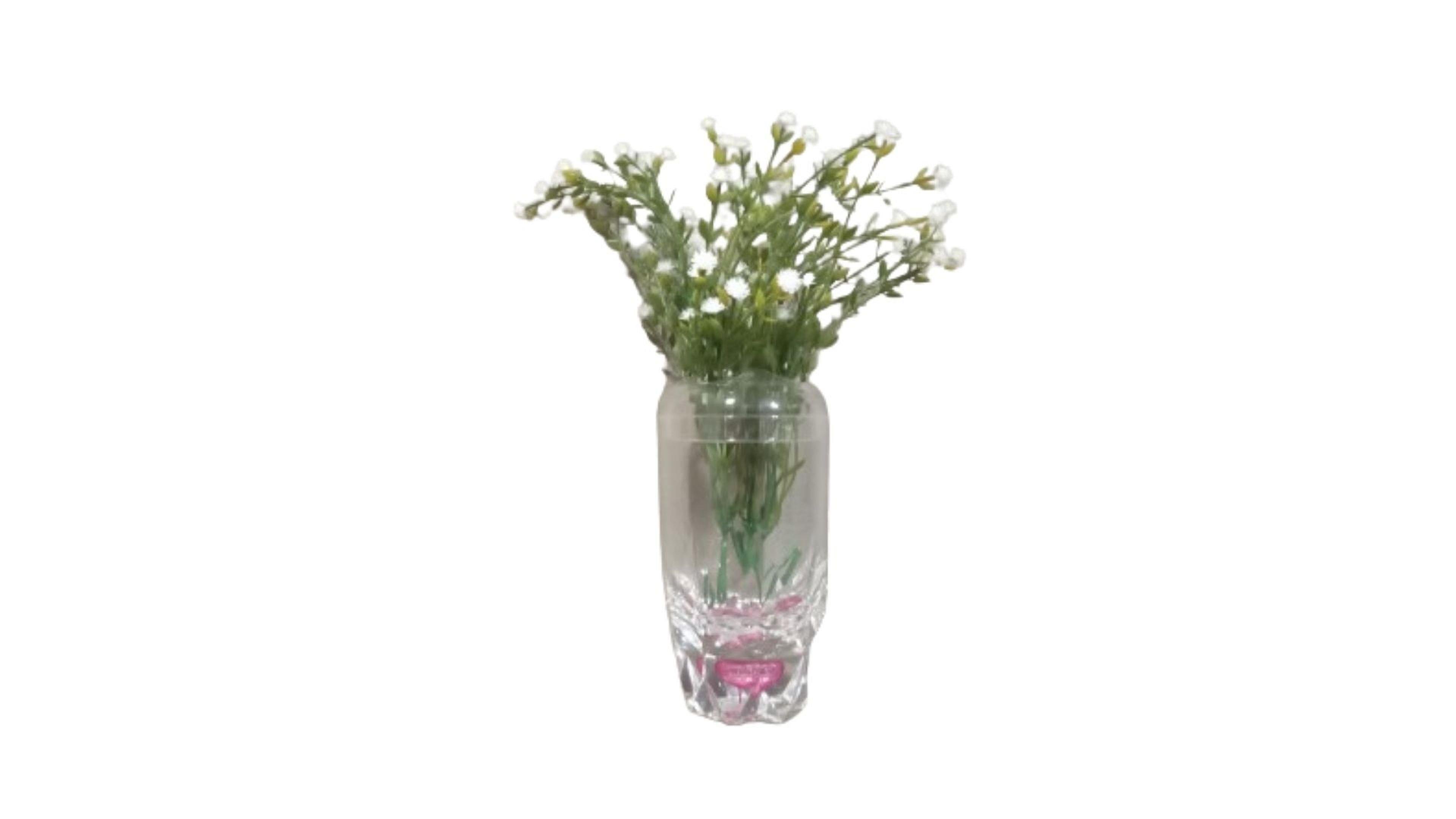 2 Adet Vazo Dahil,Vazoda Çiçek,Beyaz Yapay Çiçek,Vazo Dekoratif Kristal Damlalı 6X6X19Cm 