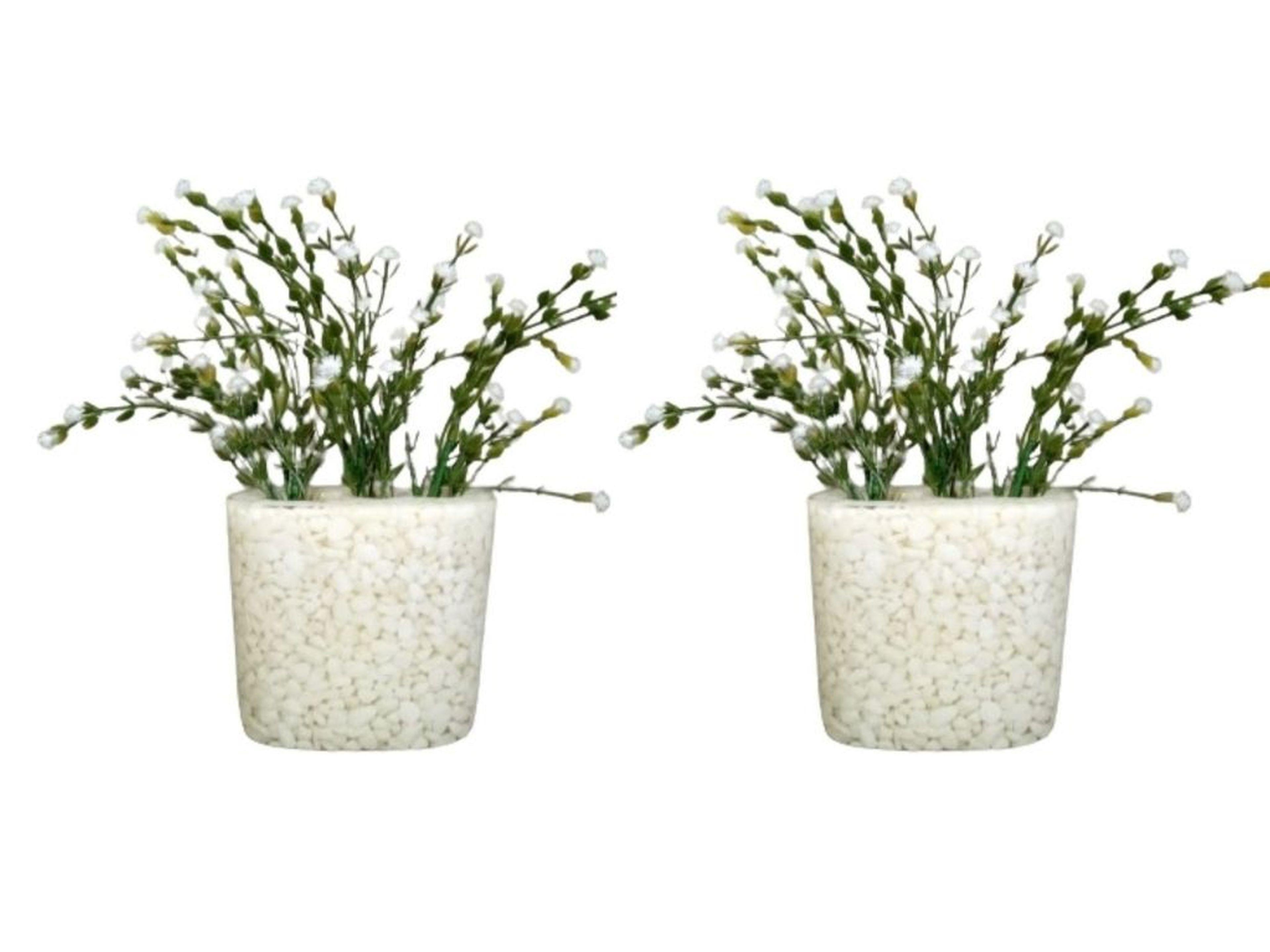 2 Adet Vazo Dahil,Vazoda Çiçek,Beyaz Yapay Çiçek,Vazo Dekoratif Deniz Taşı El Yapımı 10X5X14Cm 