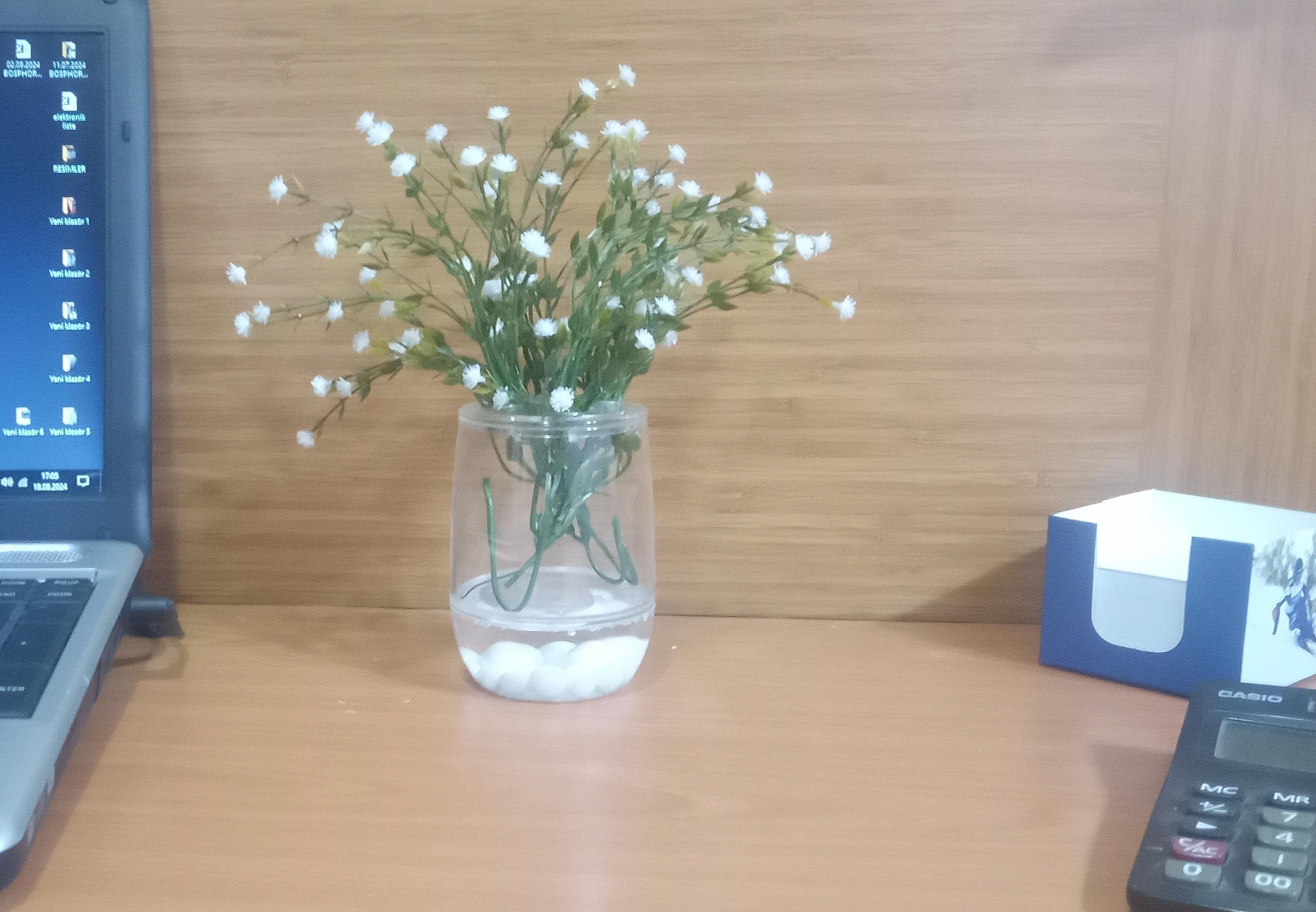 2 Adet Vazo Dahil,Vazoda Çiçek,Beyaz Yapay Çiçek,Vazo Dekoratif Beyaz İncili 8X8X16Cm 