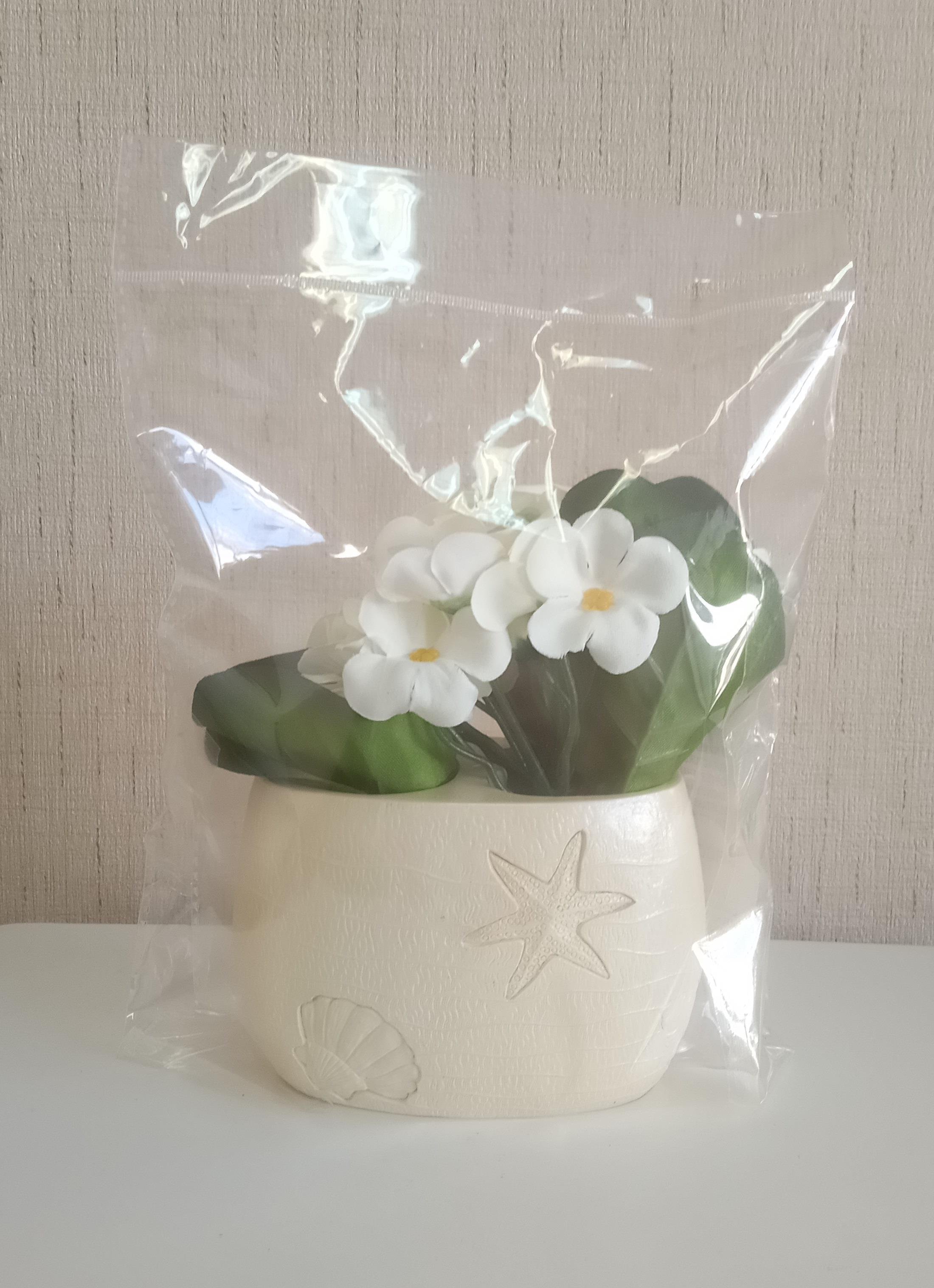 2 Adet Vazo Dahil,Vazoda Çiçek,Beyaz Yapay Çiçek,Vazo Dekoratif İstiridye Poliresin 10X5X14Cm